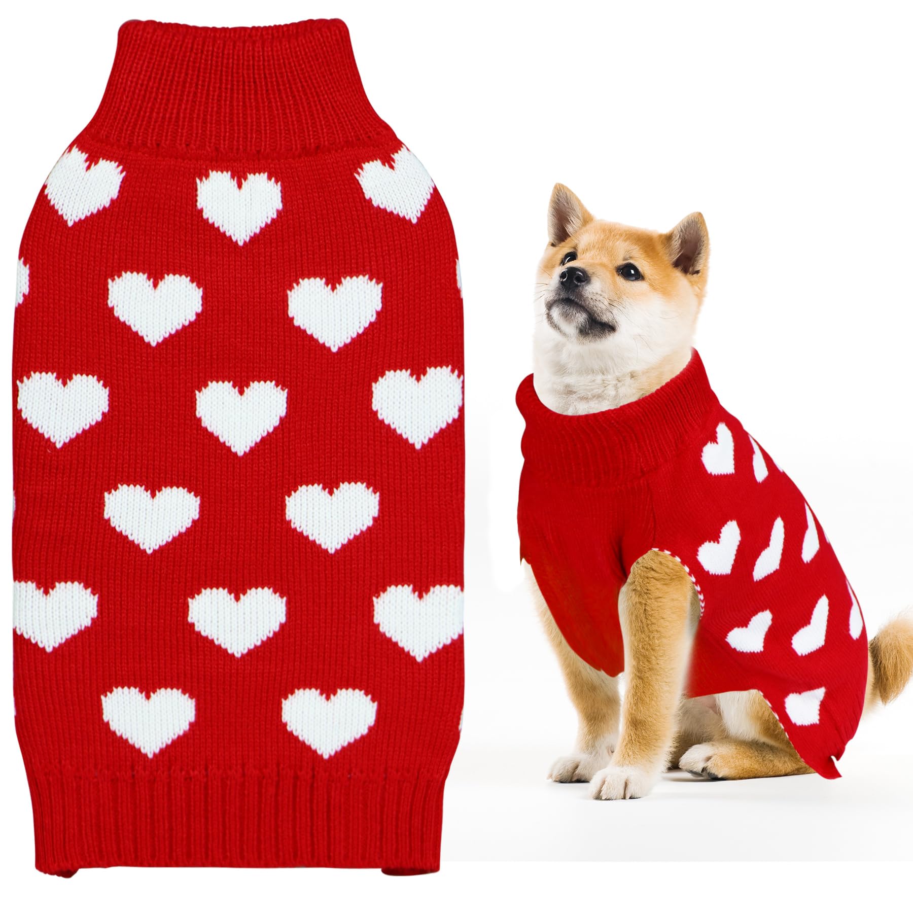 Goyoswa Valentine Dog Sweater Dog Valentines Clothes Outfit Knitted Heart Sweater For Small Medium Large Dogs Pets (Red, X-Large