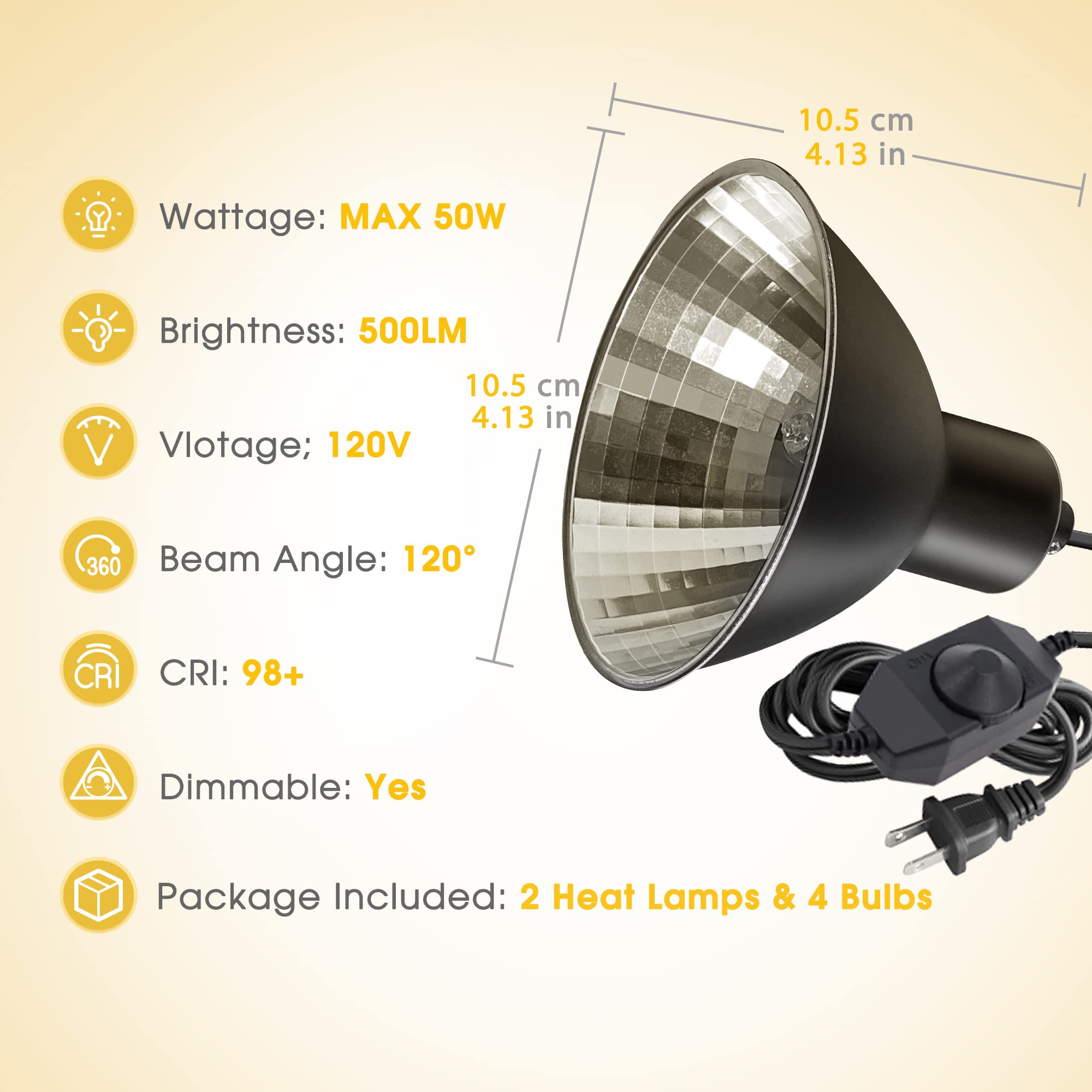 Reptile Heat Lamp, Briignite UVA Basking Light for Reptiles 50W, G9 Halogen Heat Bulb & Dome Reptile Light Fixture, Aluminum Ref