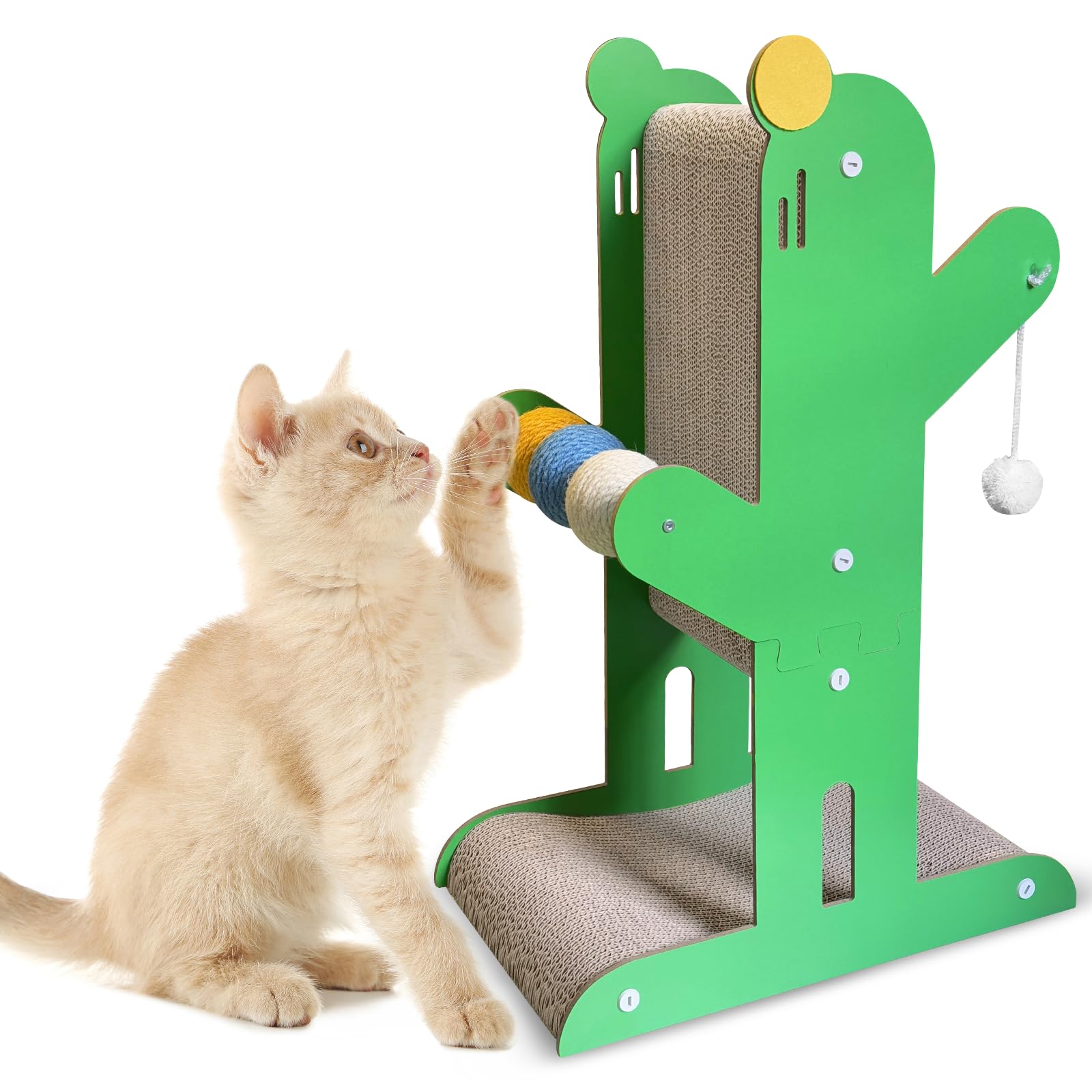 Canmailk Cat Scratcher, 23.6 Inch T Shaped Cat Scratching Board, Cat Scratch Pad With Ball Toys For Indoor Cats-Green