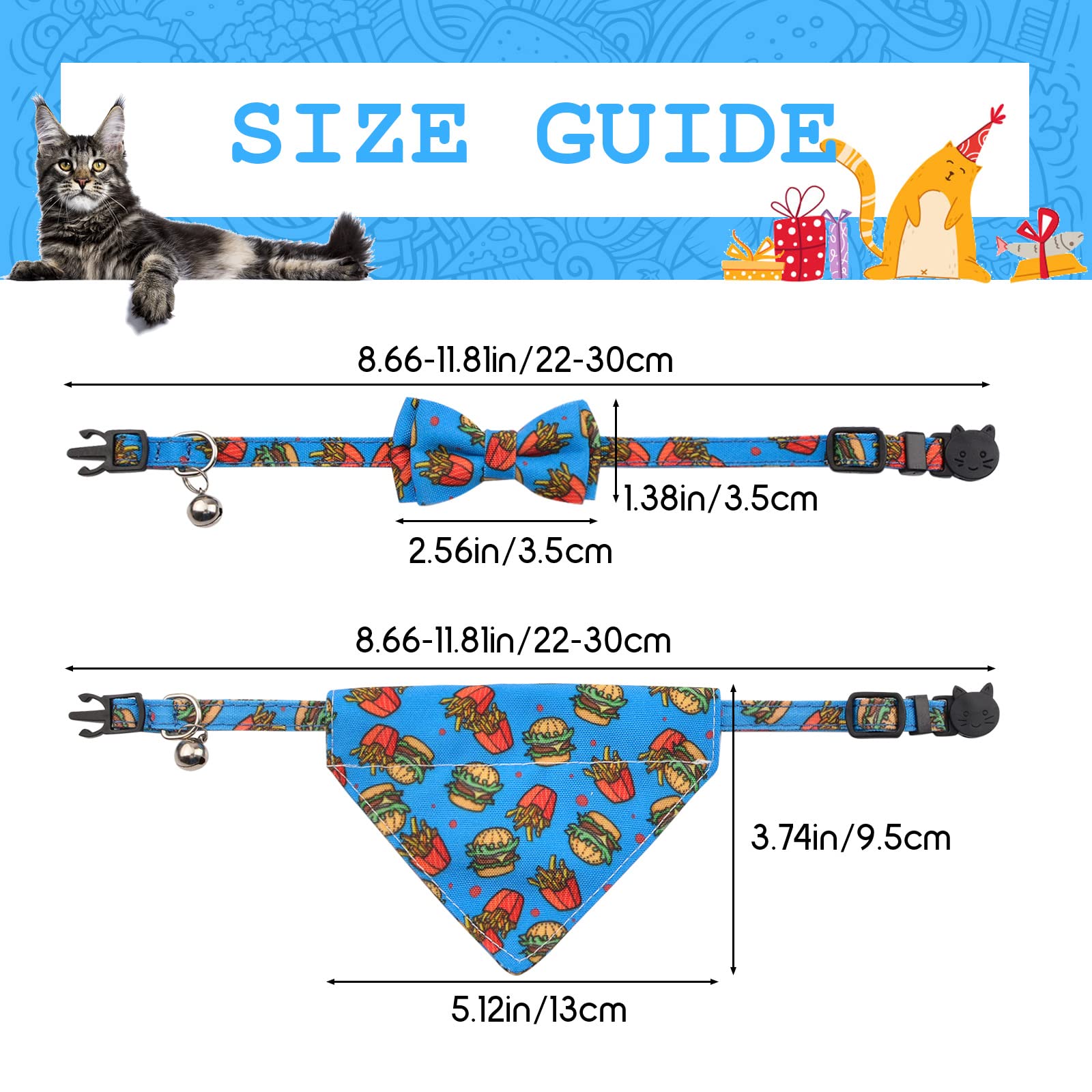 Hacraho Bow Tie Cat Collar Bandana, 2 Pieces Adjustable Breakaway Cat Collar With Bowtie And Bell Detachable Bow Tie Bandana For