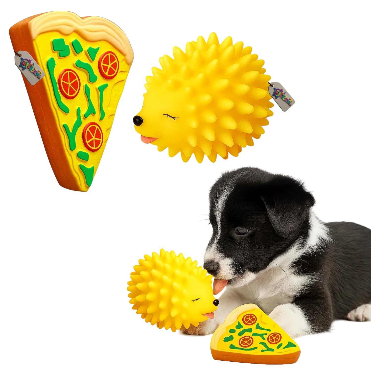 Western Era Pizza Slice & Porcupine Squeaky Dog Toy Combo | Soft Chew Toys For Dogs & Puppies | Interactive Toys With BuiltIn S