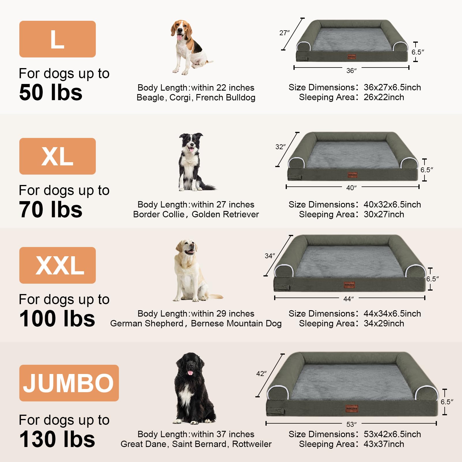 Large Dog Bed Orthopedic Washable: Beds Bolster Xl Bed Large Big Dogs Memory Foam Couch Sofa Waterproof With Removable Cover - Dark Green