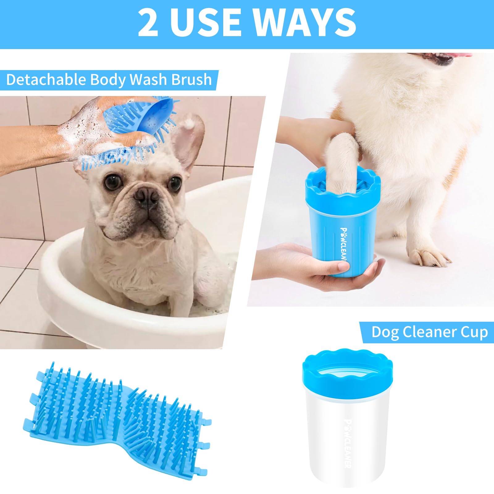 Comotech Dog Paw Cleaner, Portable Dog Paw Washer Pet Cleaning Silicone Brush With 3 Absorbent Towel, Pet Foot Cleaner For Small Breed Dogs(Blue)