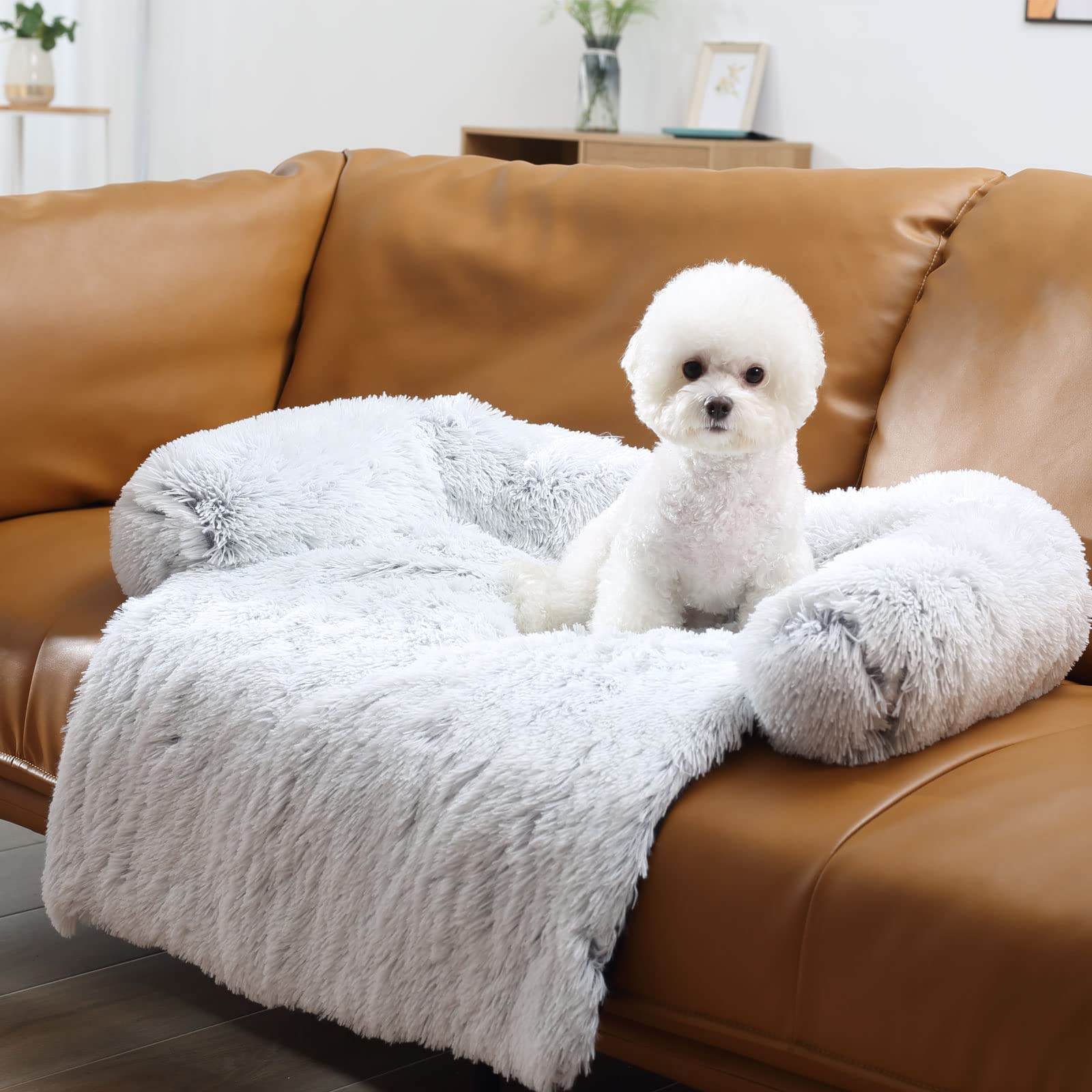 HACHIKITTY X-Large Grey Dog Sofa Bed Mat Cover, Soft Plush Couch Protector for Dogs, Washable Pet Furniture Cushion