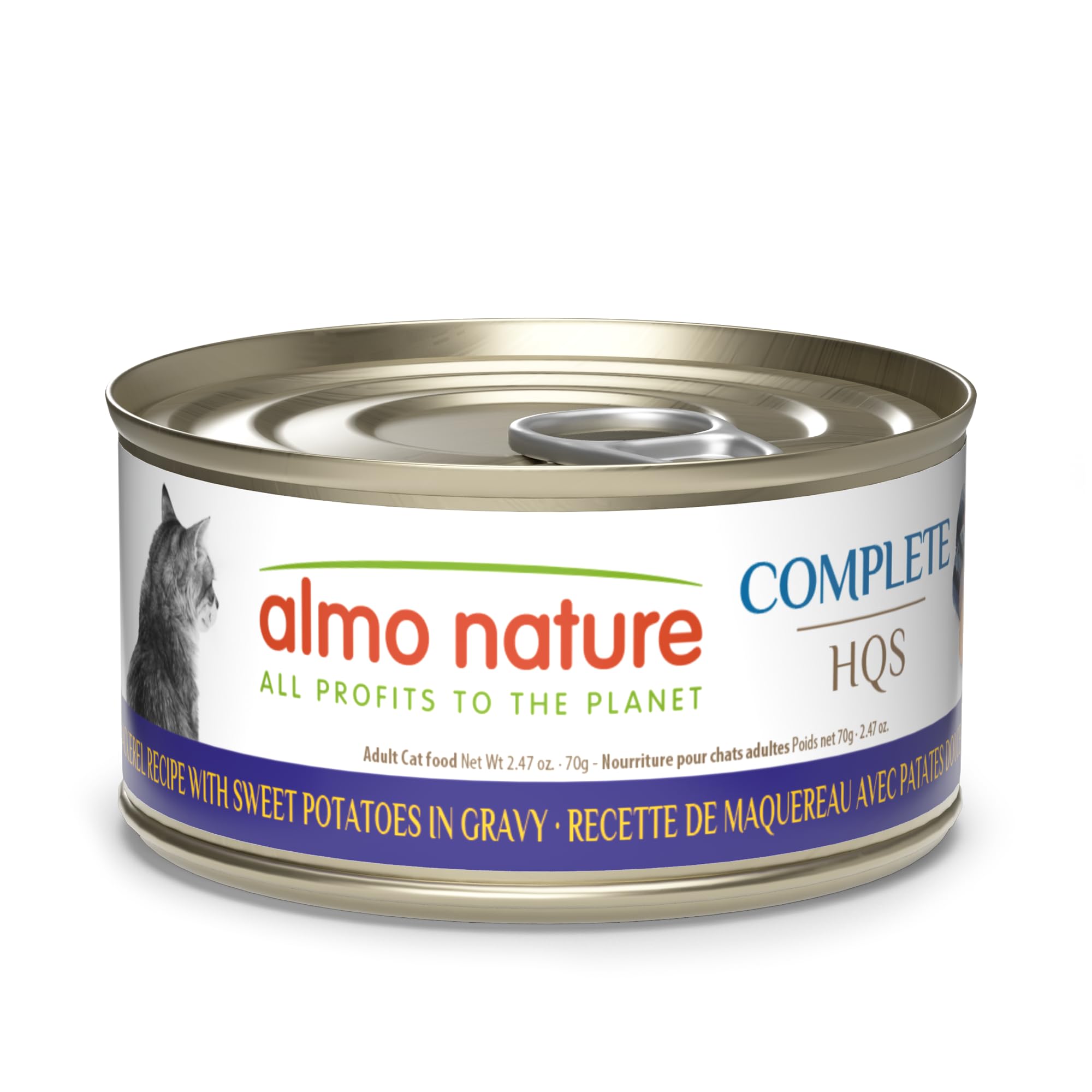 almo nature HQS Complete CAT Wet Cat Food Mackerel Recipe with Sweet Potatoes in Gravy - Grain-Free Cat Food Canned, 2.47 oz (Pa