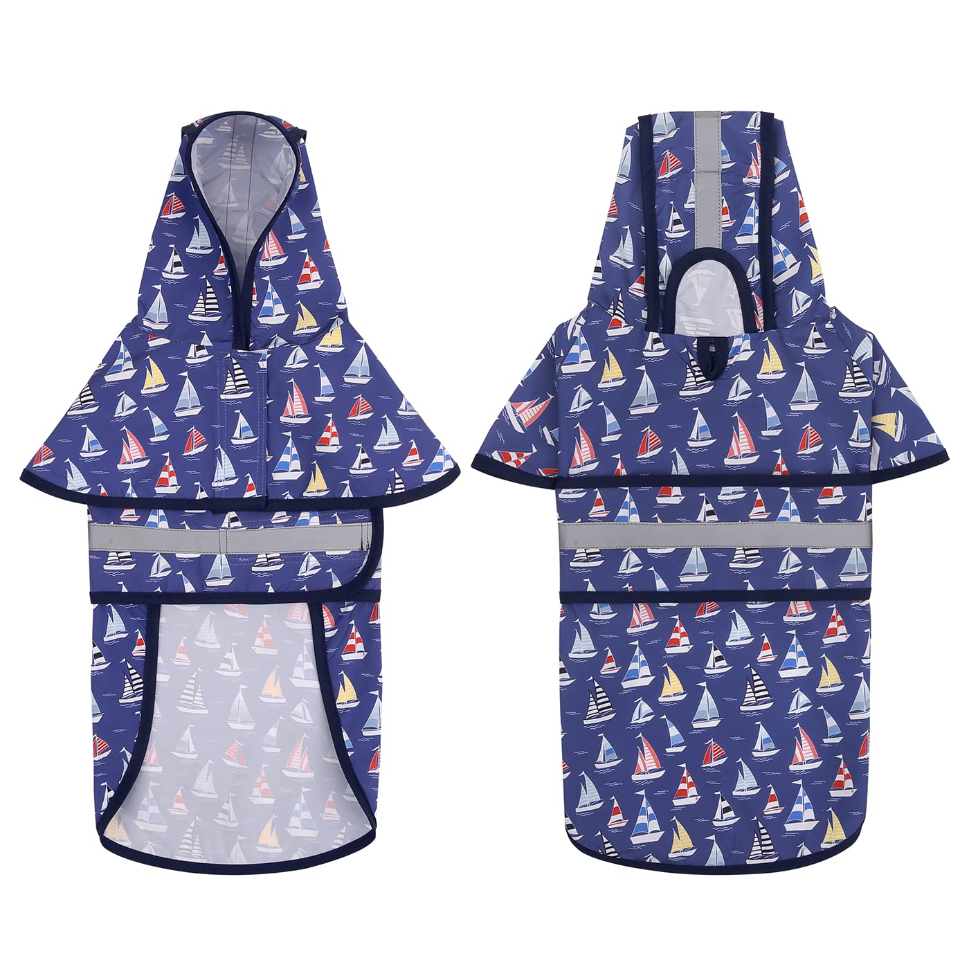 Hde Dog Raincoat Hooded Slicker Poncho For Small To X-Large Dogs And Puppies Nautical Boats - S
