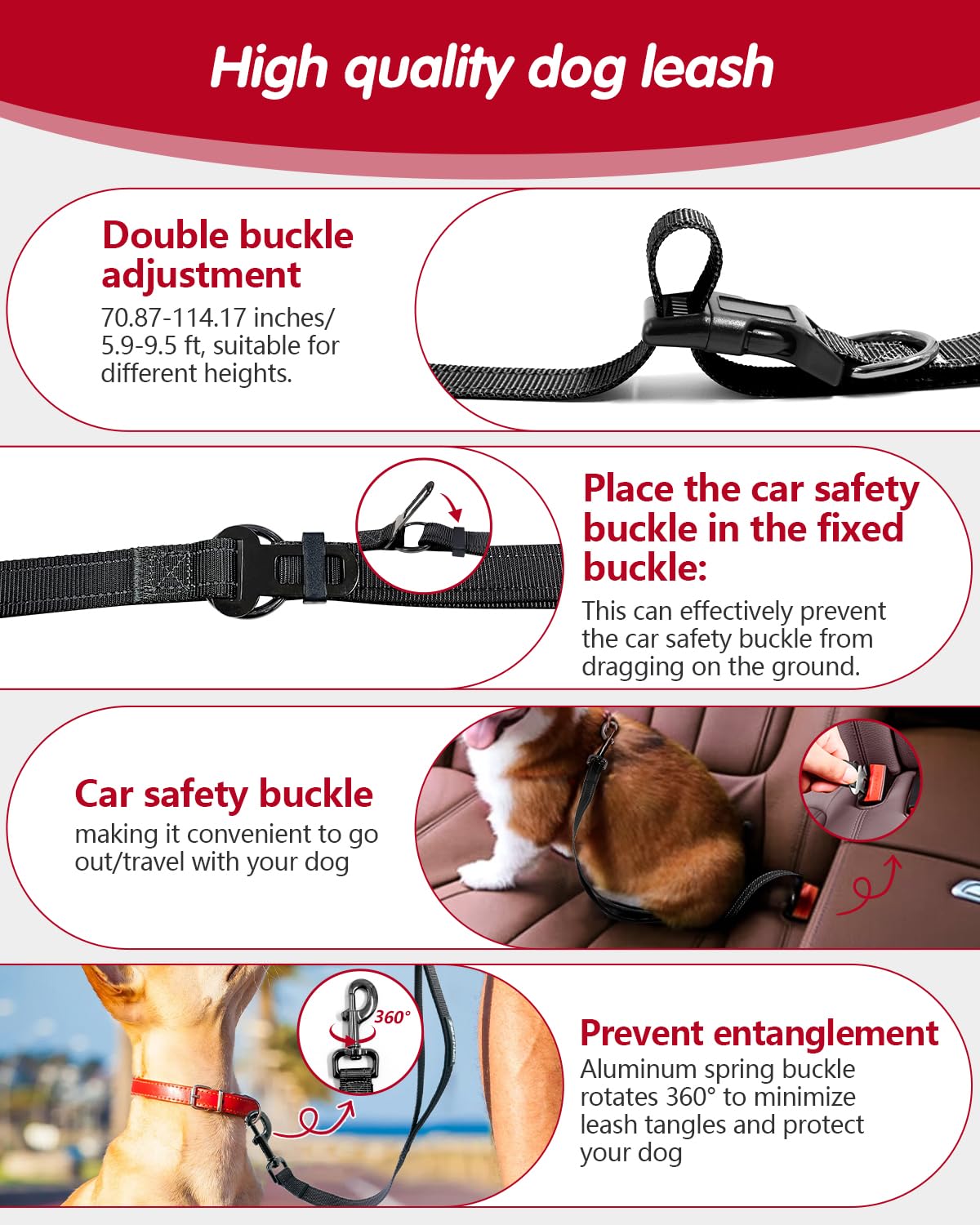 Wanfire Hands Free Dog Leash, Multifunctional Crossbody Dog Leash, 5.9-9.5Ft Long Waist Belt With Car Safety Buckle And Double-S