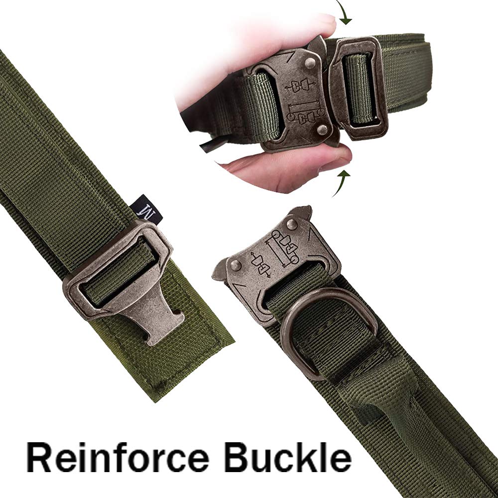 Tactical Dog Collar And Leash Set Tactical Dog Collar With Handle Bungee Leash Adjustable Military Training Nylon Collar Dog Training Collar Leash Set With Control Handleand Metal Buckle (Green S
