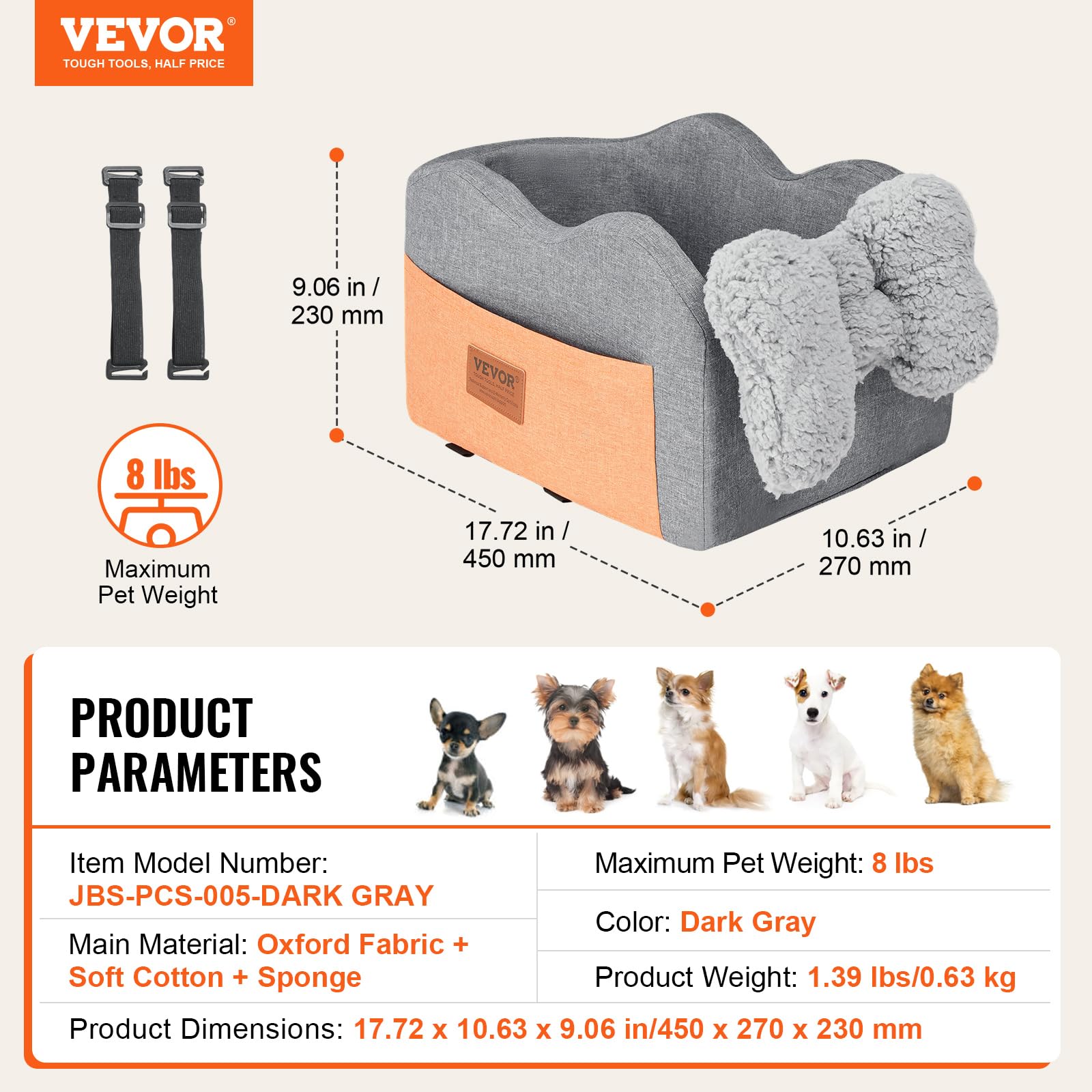Vevor Center Console Dog Car Seat Dog Booster Car Seat For Small Dog 8 Lbs