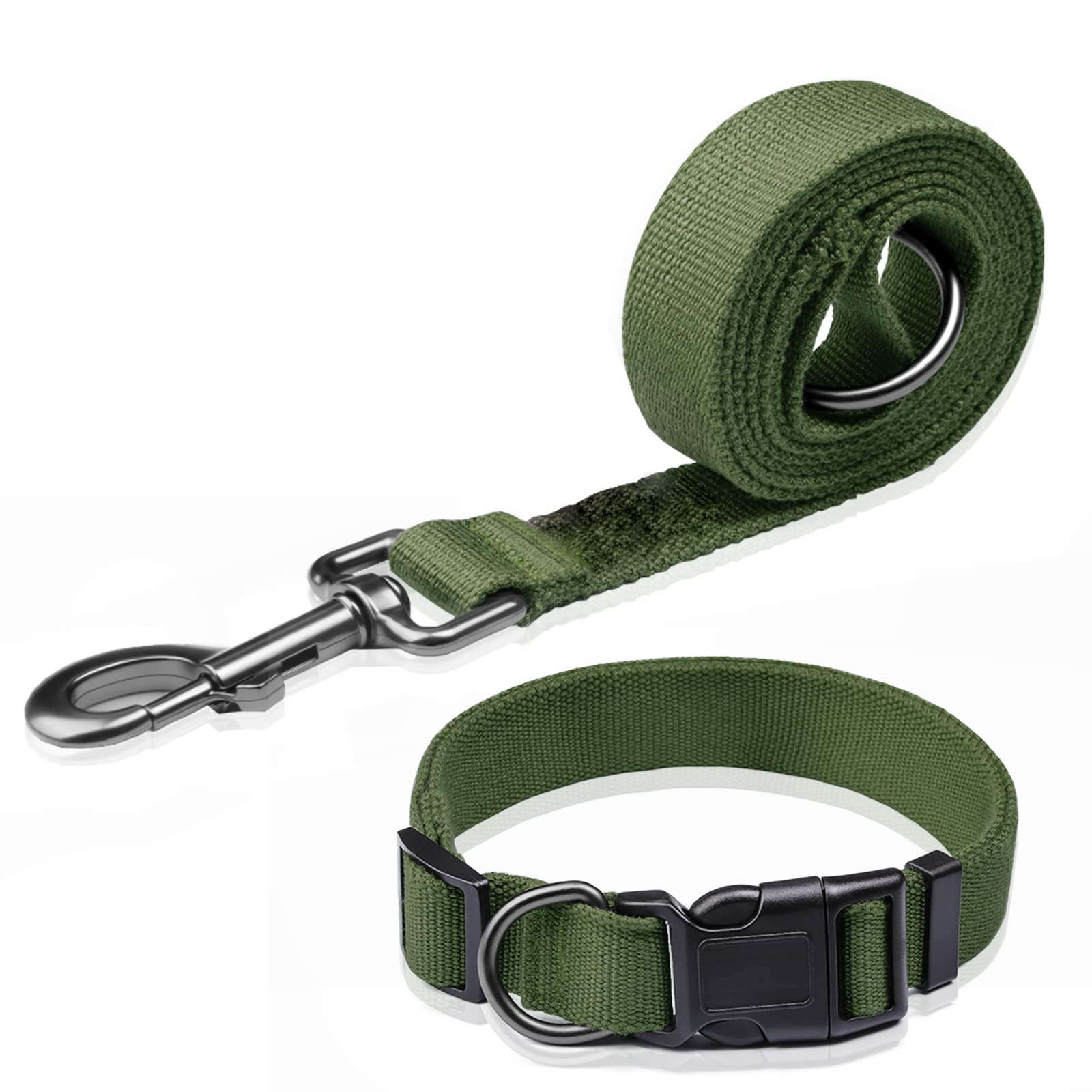 Pawhuggies Olive Green Dog Collar And Leash Set For Small Dogs, Bamboo And Polyester Adjustable Set, 4 Ft Leash