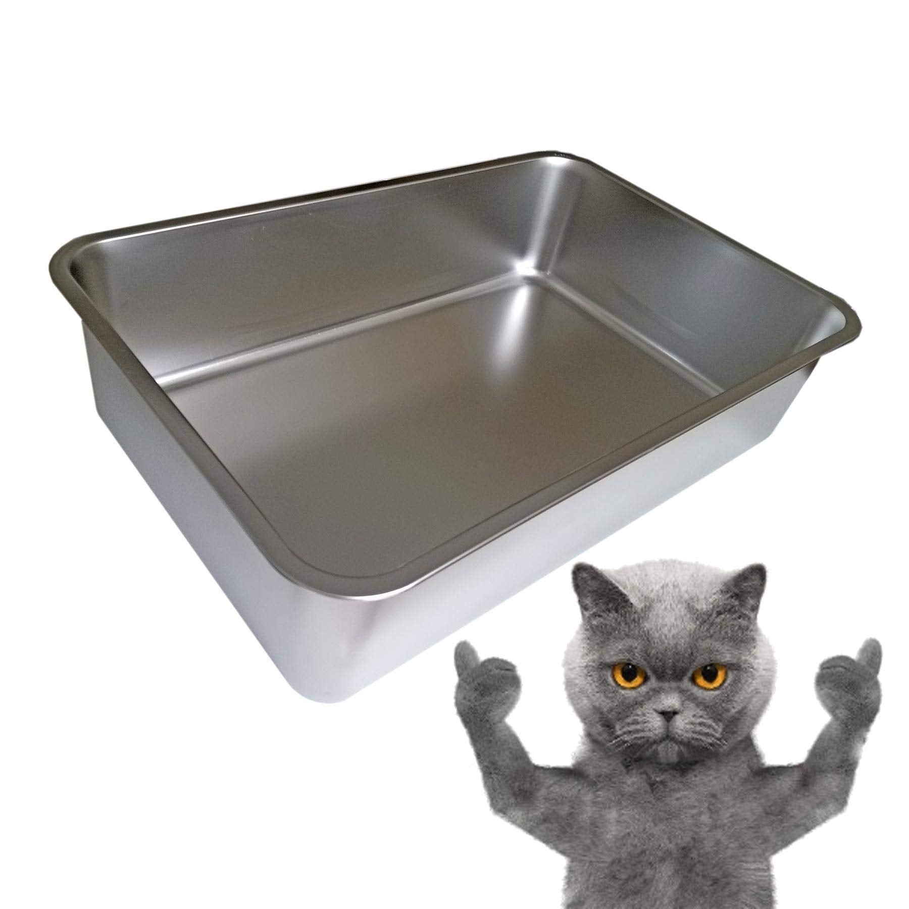 KUNWU SUS304 Stainless Steel Food Grade 6 Deep Extra Large Cat Litter Box Corrosion Resistant Durable Pan 23.5 x 15.5 x 6