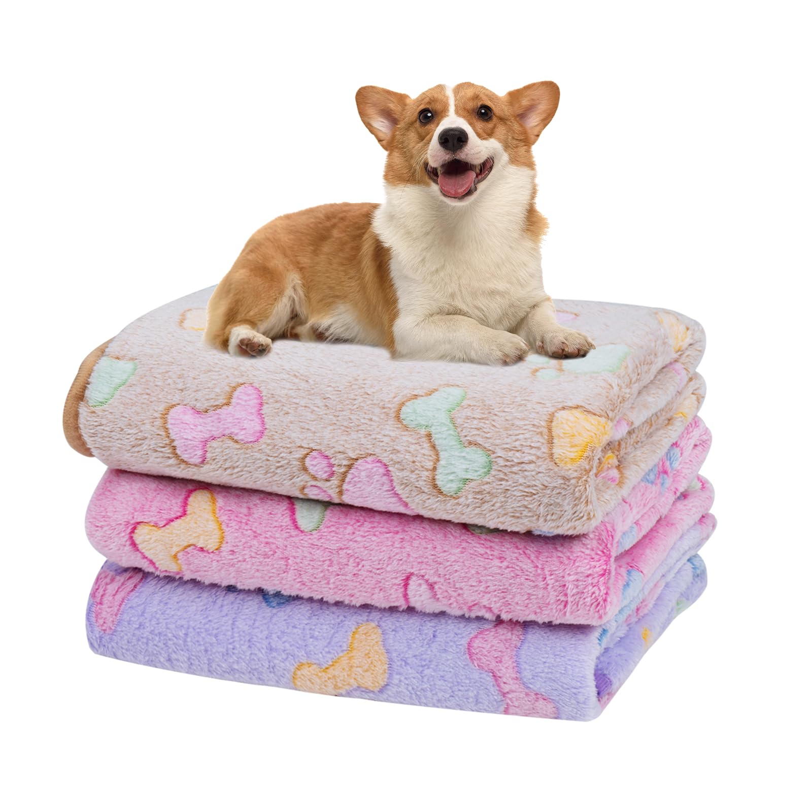 Dono 1 Pack 3 Dog Blankets, Soft Fluffy Fleece Pet Blanket Warm Sleep Mat Paw Print Design Puppy Kitten Throw Blanket Doggy Mat, Blanket For Dogs