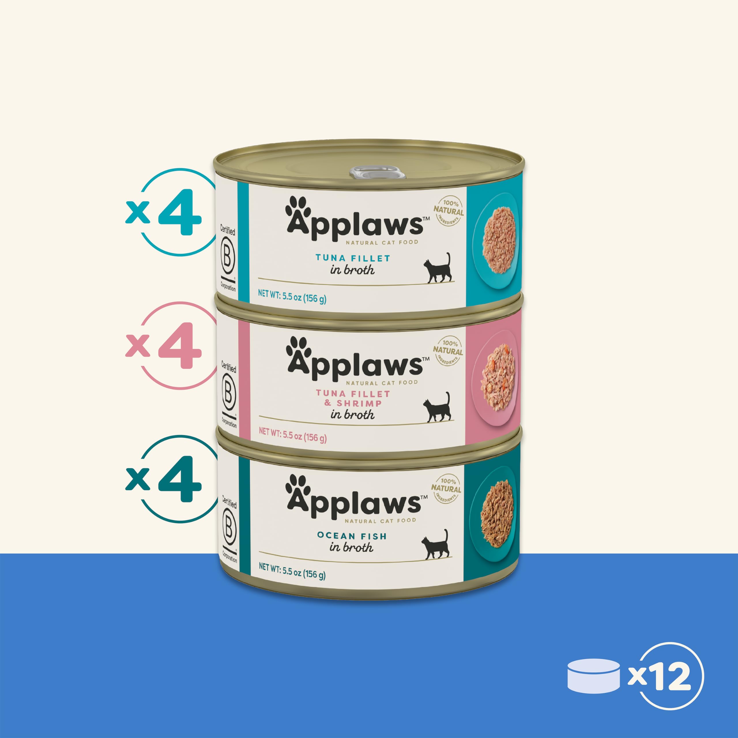 Applaws Natural Wet Cat Food in Broth, Limited and Natural Ingredients, High Protein with No Artificial Additives, Fish Selectio