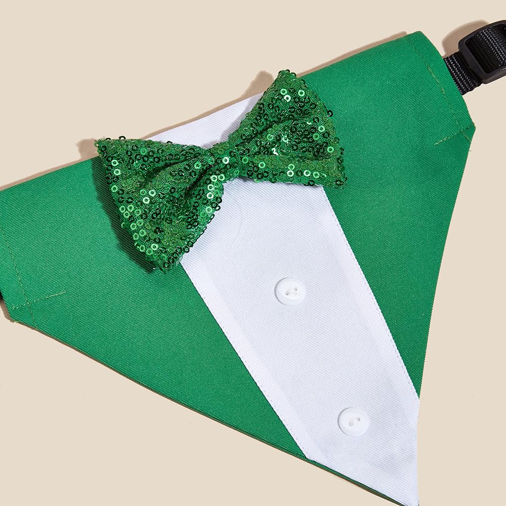 Bnibol Tuxedo Dog Collar For Wedding Engagement Birthday St. Patrick'S Day, Formal Dog Bandana Collar Costume With Bow Tie And A