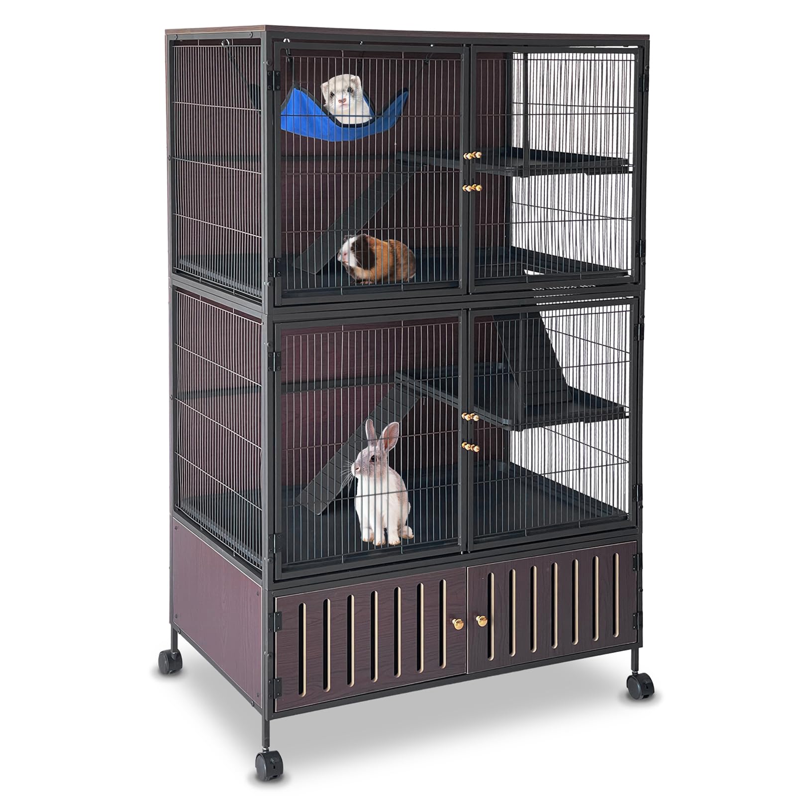 GarveeHome Large Ferret Cage with Locker, 59 H Rolling Ferret Nation Cage for Guinea Pigs, Rabbits, Chinchillas, Includes Ferret