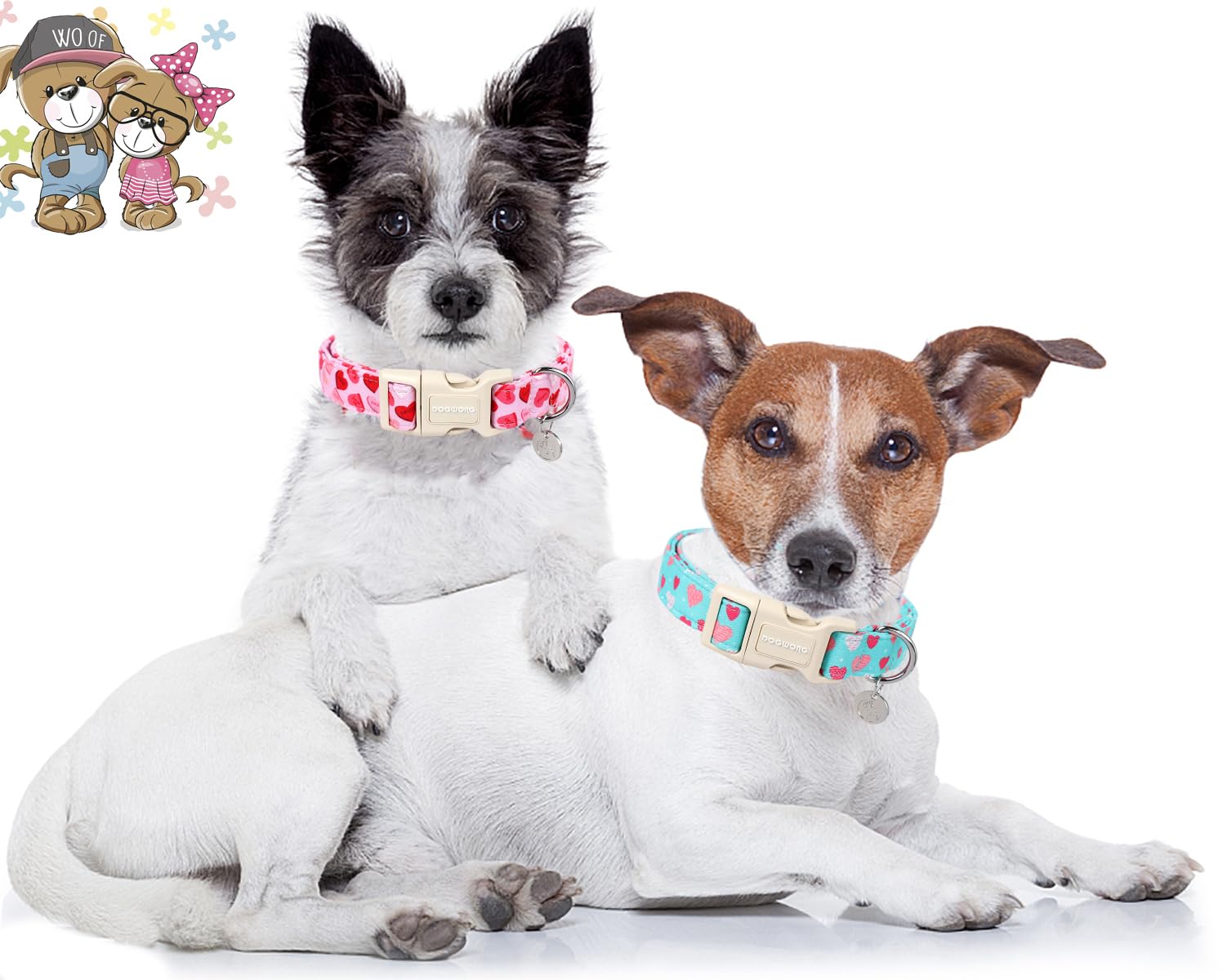 Dogwong Valentine'S Dog Collar - Blue Heart Adjustable Cotton Heart Dog Collar - Perfect For Extra Small, Small, Medium, Large D