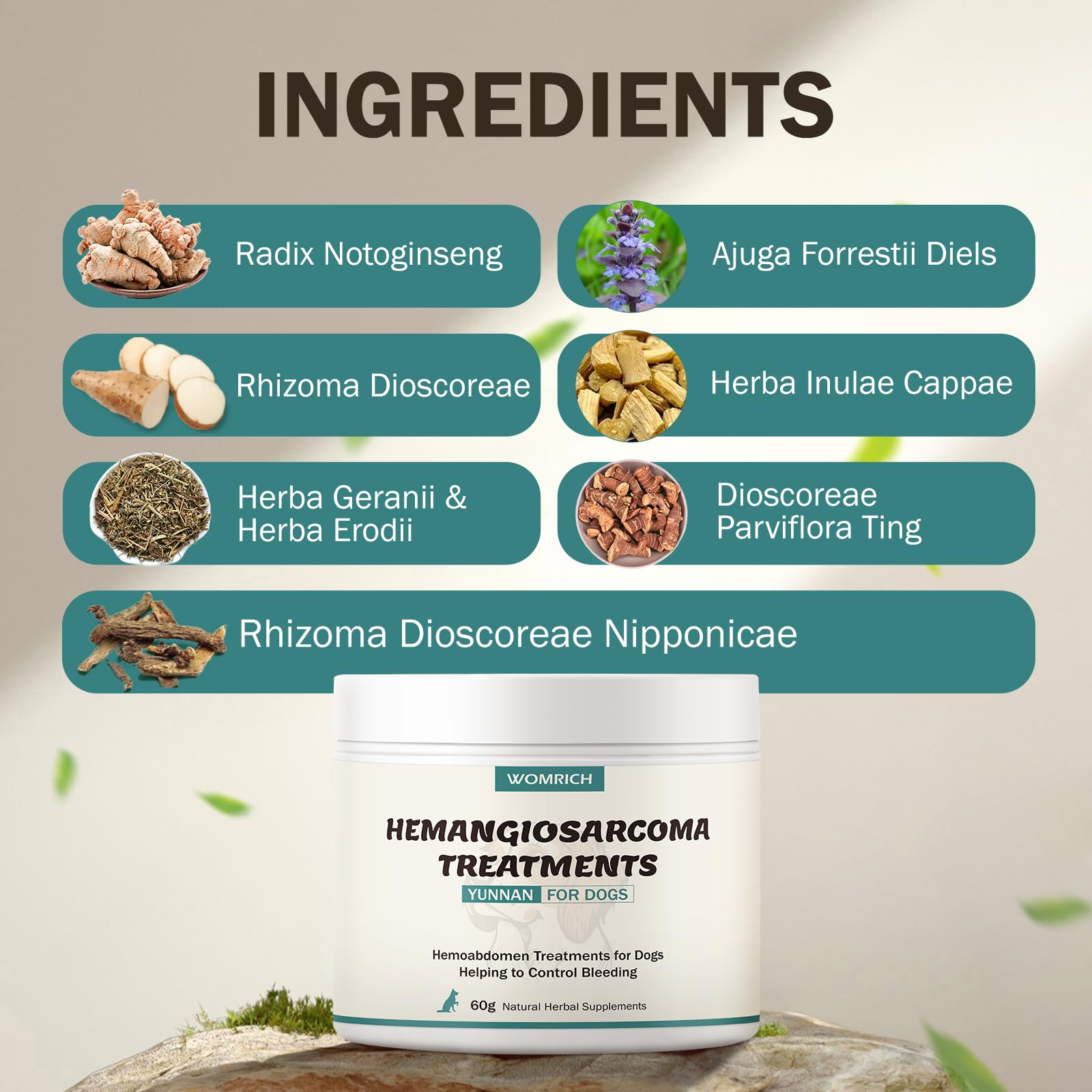 Quick Stop Bleeding for Dogs, Natural Yunnan Sanqi Powder for Hemangiosarcoma, Hemoabdomen, Pericardial Effusion, Cancer Bleedin