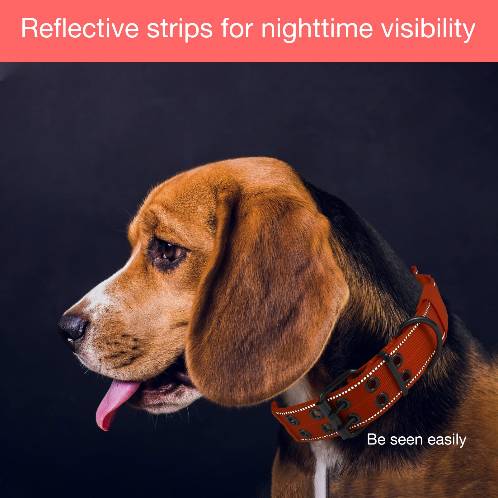 Yunleparks Reflective Dog Collar Heavy Duty Tactical With Control Handle And Metal Buckle For Dog Training(Medium, Orange)