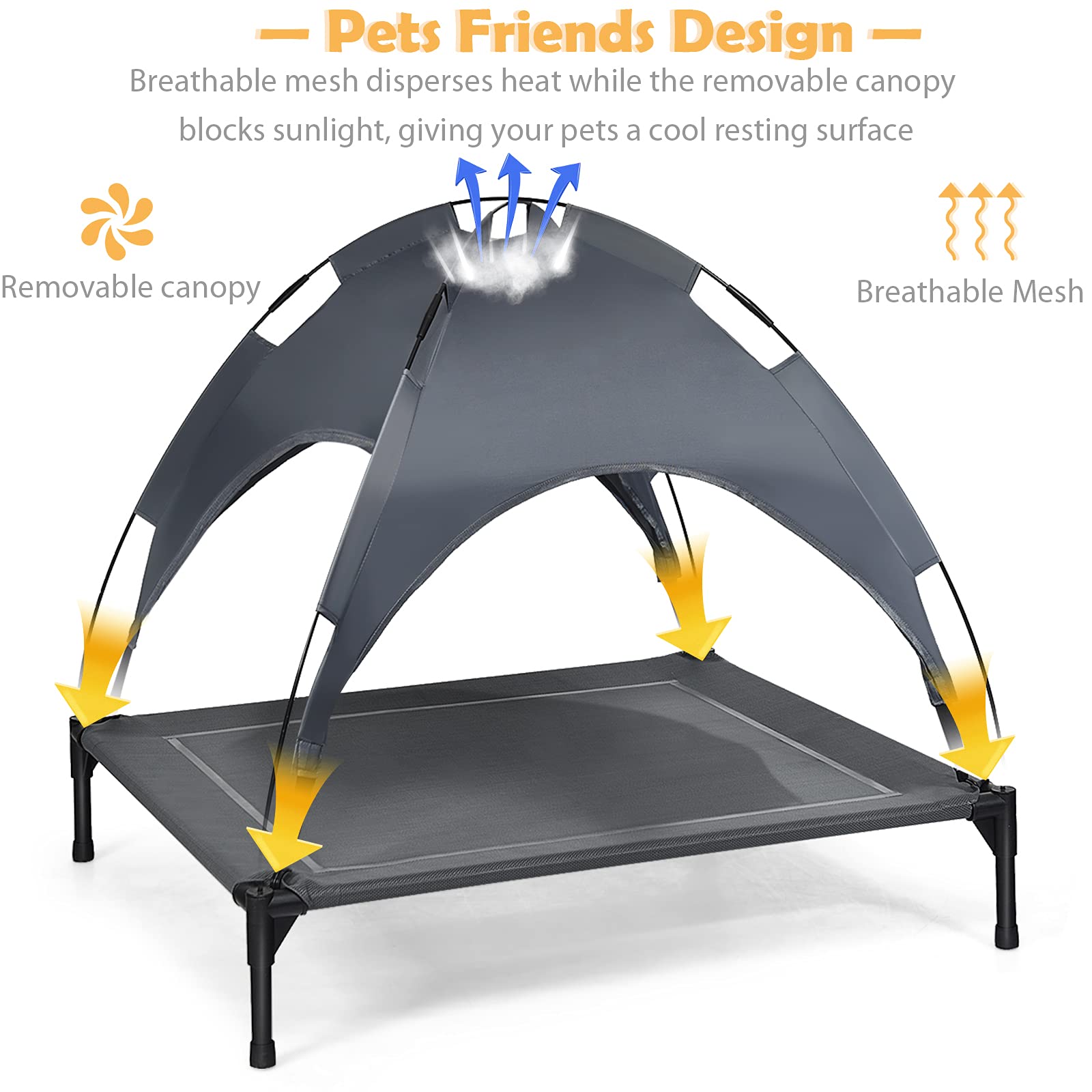 Giantex Elevated Dog Bed With Removable Canopy, Portable Raised Pet Cot Cooling Dog Bed For Camping Beach Lawn, Keep Dogs Cats C