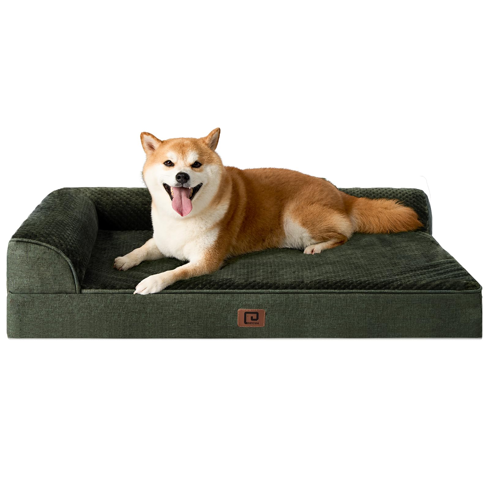 Eheyciga Memory Foam Large Dog Bed, Orthopedic Dog Beds For Large Dogs, Waterproof Egg Crate Dog Couch Bed With Washable Removable Cover And Non-Slip Bottom, L Shaped Dog Bed, Dark Green