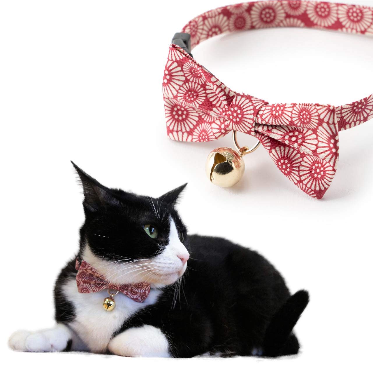Necoichi Kiku Ribbon Bow Tie Cat Collar (Red)