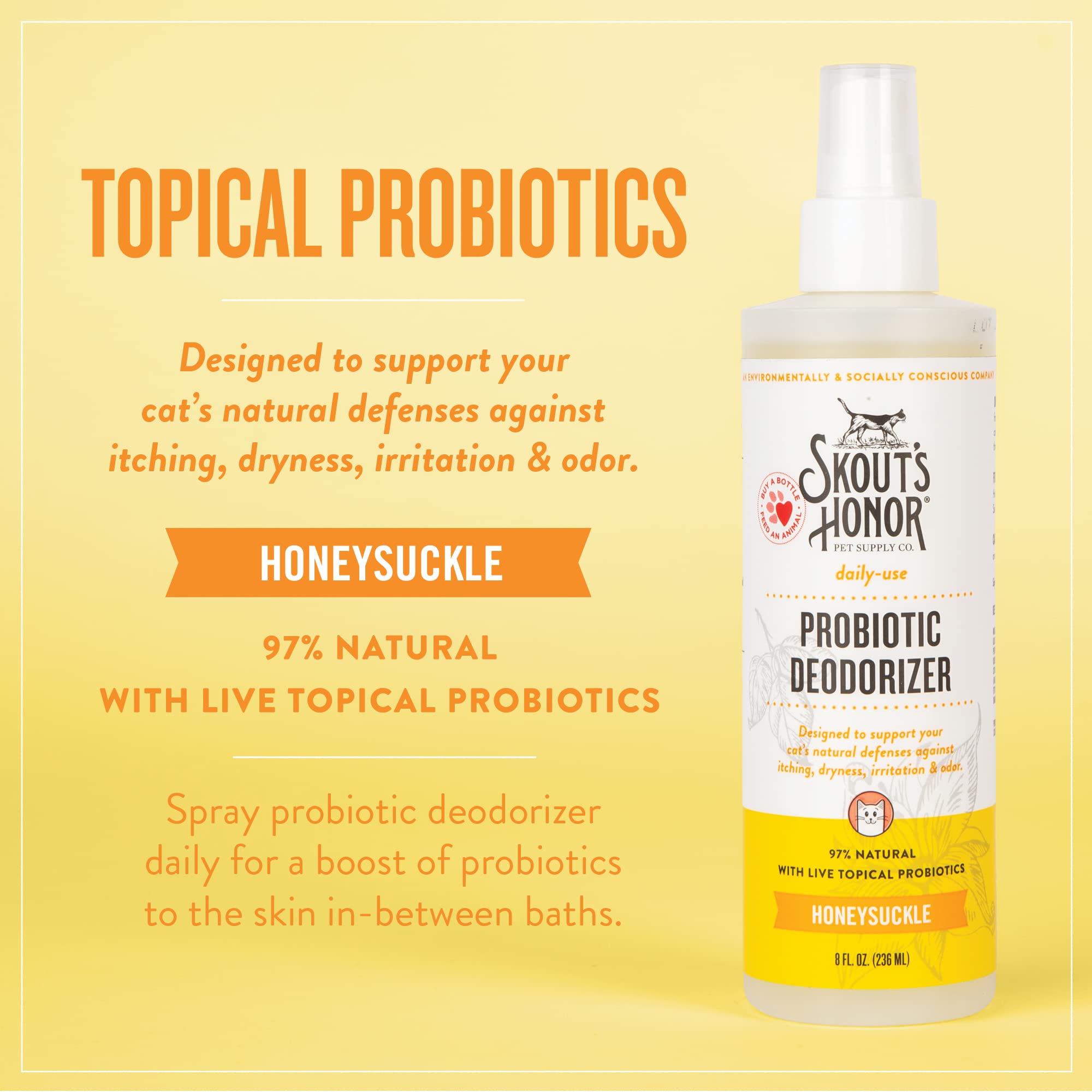 Skout'S Honor Cat Deodorizer Spray- Hydrating Daily-Use With Avocado Oil & Omega-3S, Paraben & Sulfate-Free, 97% Natural, 8Oz, H