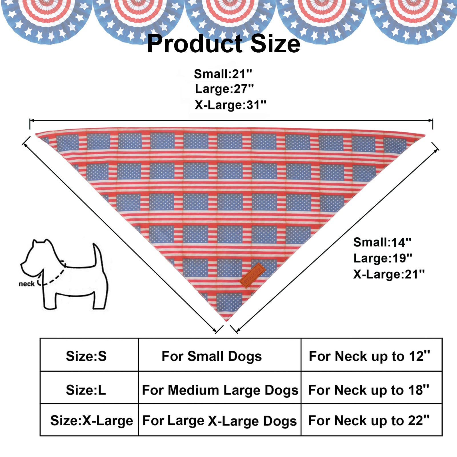 Ptdecor American Flag Dog Bandana Flag Stars Patterns, Patriotic Pet Scarf Reversible Triangle 4Th Of July Bandanas For Large X-