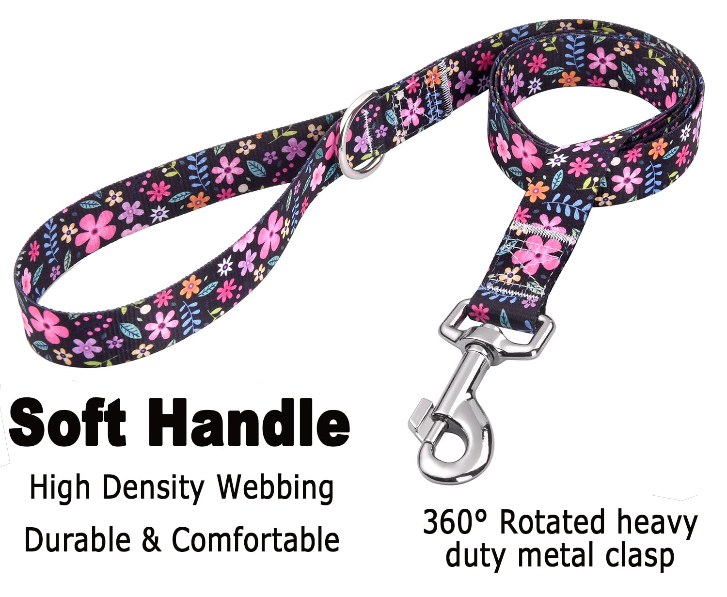 Mihqy Dog Collar And Leash Set With Bohemia Floral Tribal Geometric Patterns - Soft Ethnic Style Collar Adjustable For Small Medium Large Dogs(Floral Set,M)