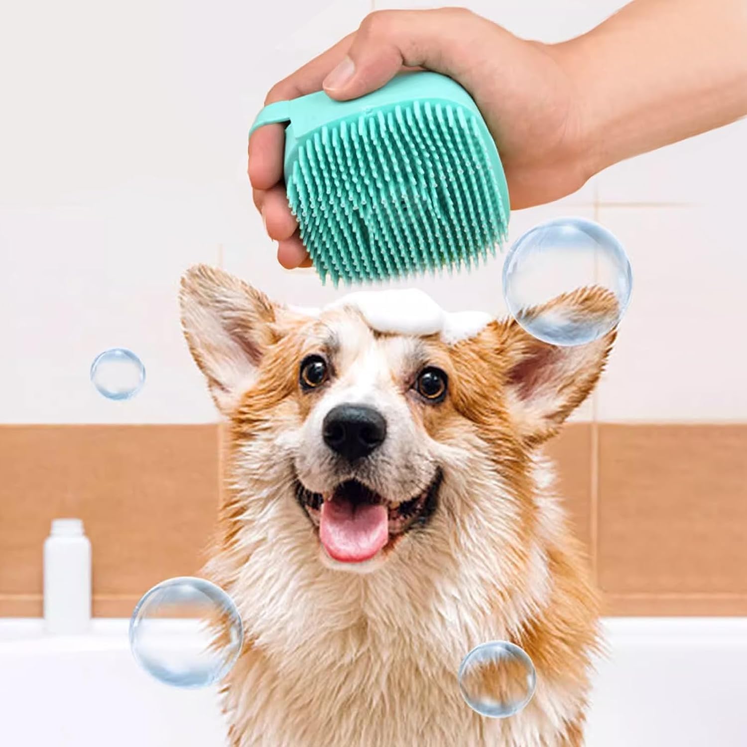 Qubccum 7Pcs Pet Grooming Kit, Self-Cleaning Brush Shedding Kit With Nail Clipper, Flea Comb, Shampoo Bath Brush, Finger Toothbr