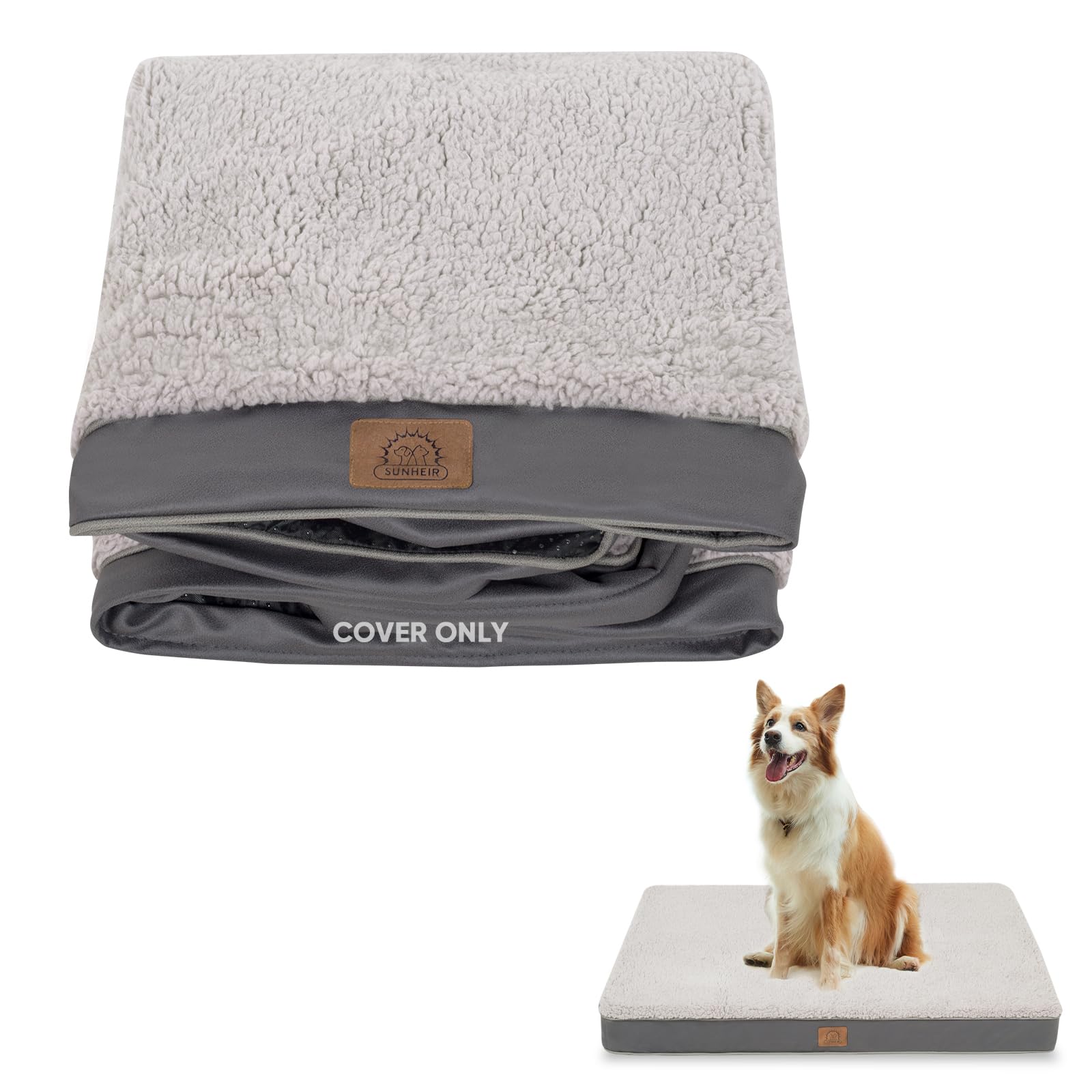 Sunheir Washable Extra Large Dog Bed Covers Soft Plush Replacement, Waterproof Dog Bed Liner, Pet Bed Cover With Zipper 41X27X3 