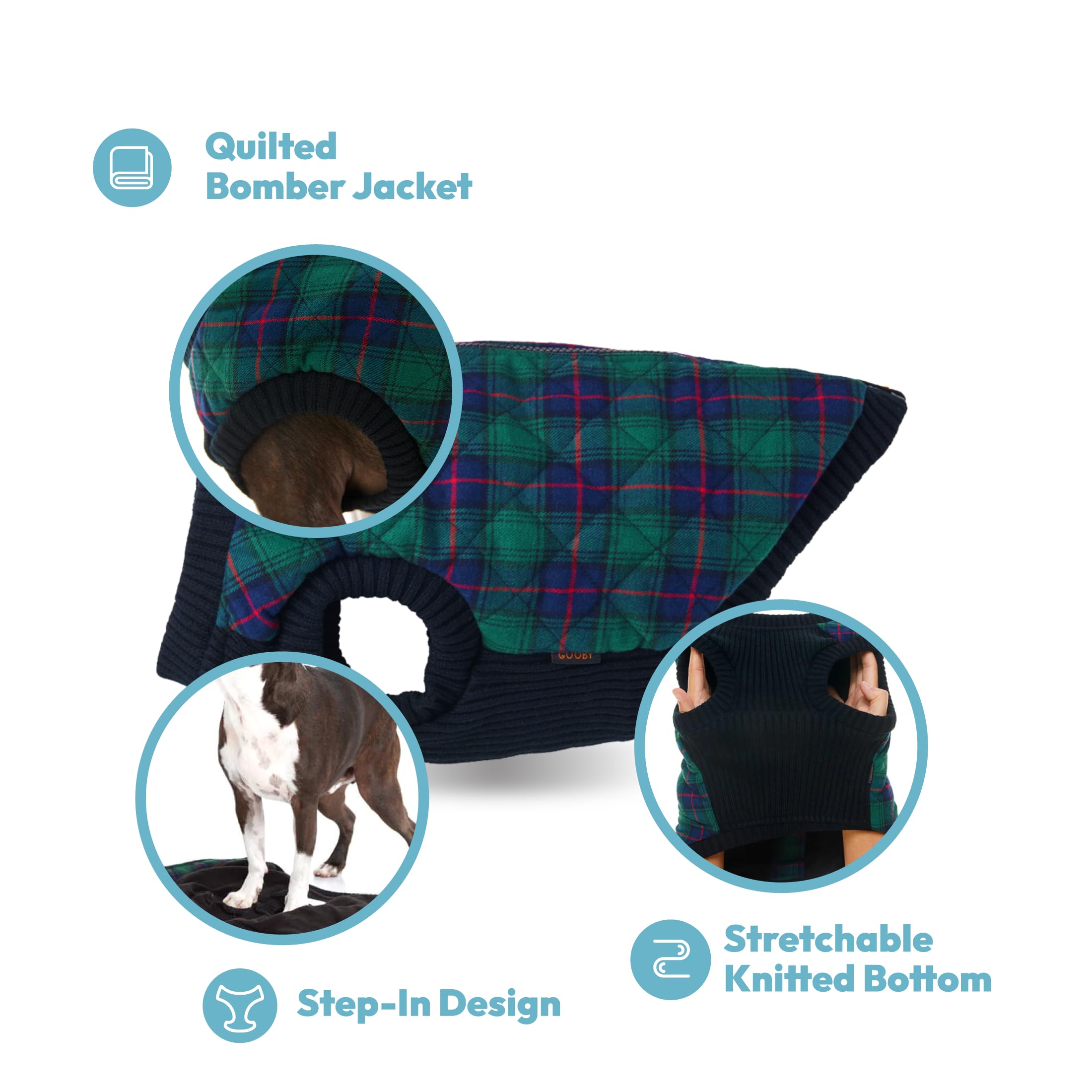 Gooby Fashion Vest Check Dog Jacket - Yellow Check, Small - Warm Zip Up Dog Bomber Vest Dual D Ring Leash - Winter Water Resista