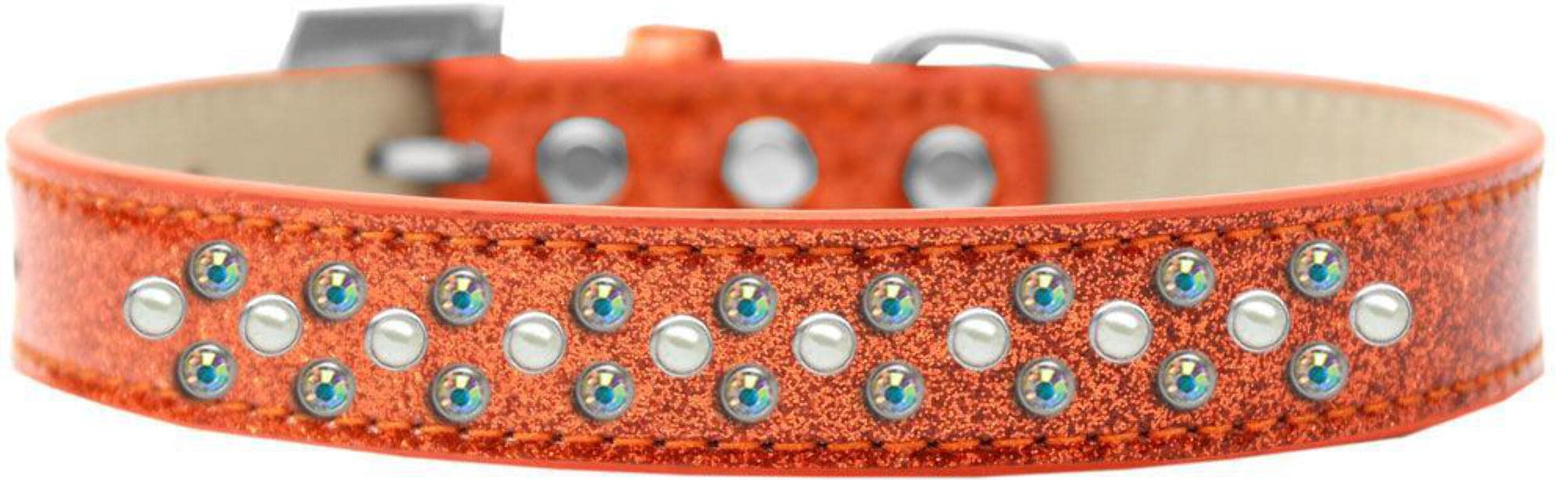 Mirage Pet Products Sprinkles Ice Cream Dog Collar with Pearl and AB Crystals, Size 14, Silver