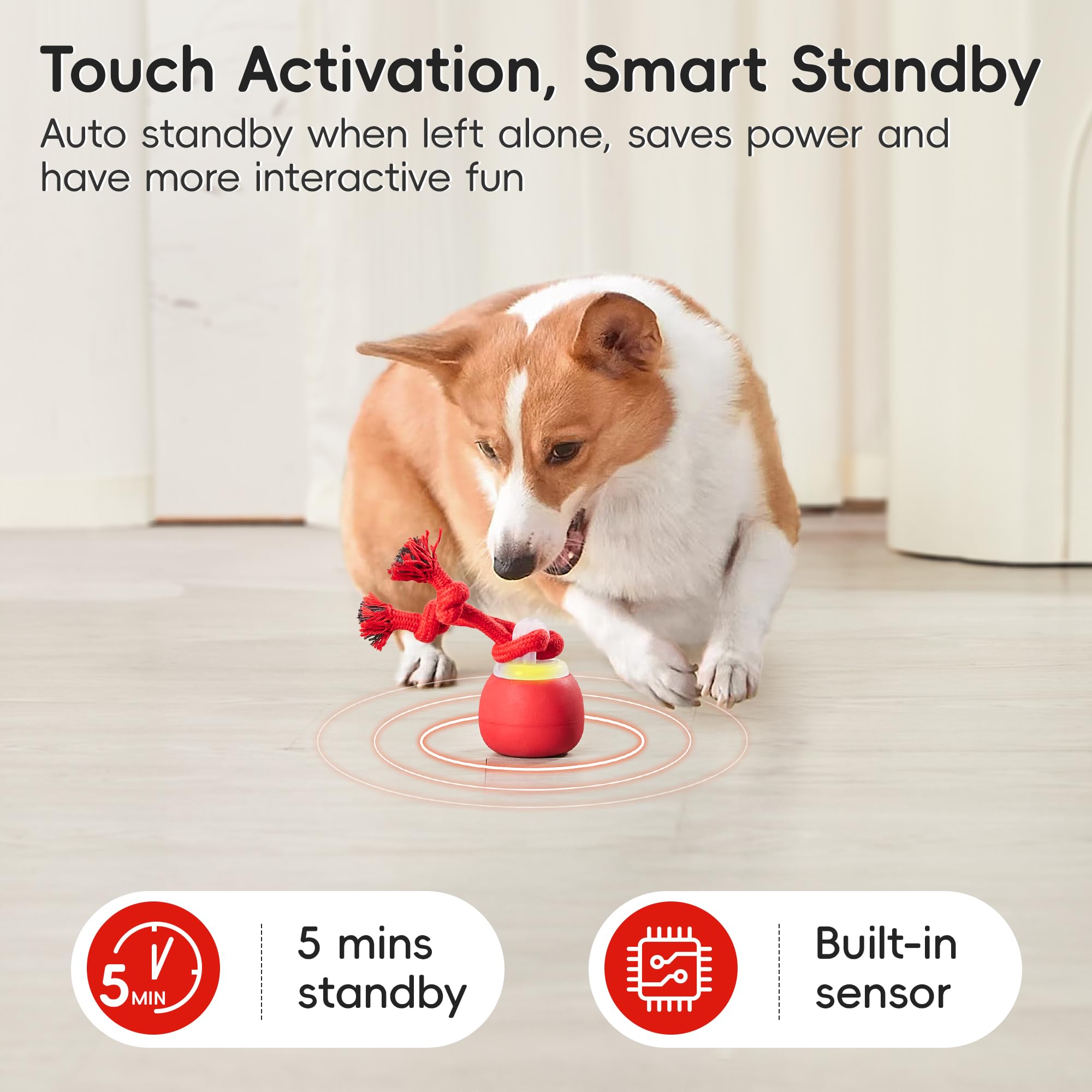 Potaroma Interactive Dog Ball Toys Touch Activated, Rechargeable, Squeaky Dog Toy, Moving Wicked Ball For Pup With Rope For Medi