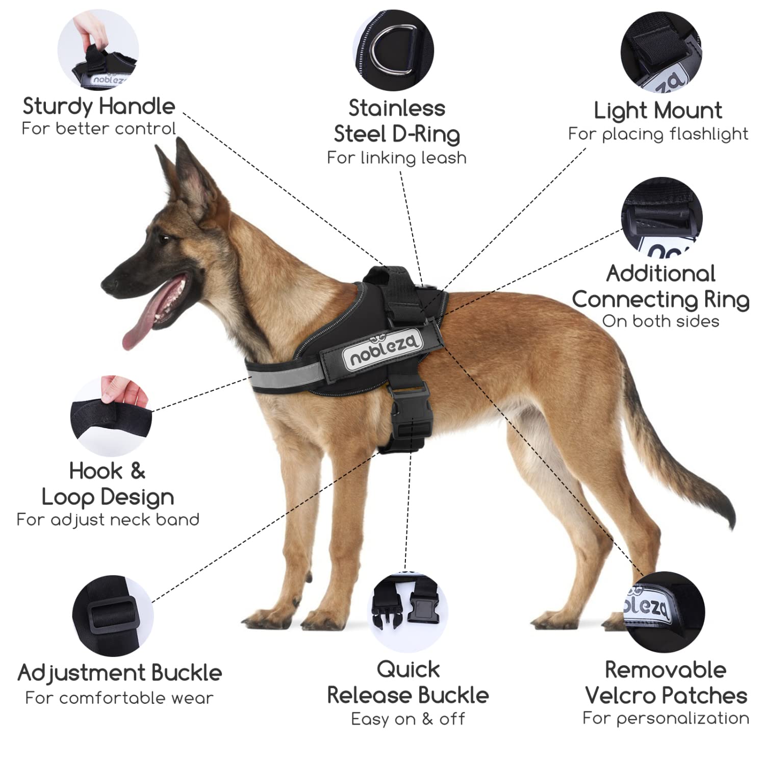 Nobleza Dog Vest Harness, Reflective No Pull Dog Harness with Handle and Soft Padding, Adjustable Easy On Grip Harness for Dogs