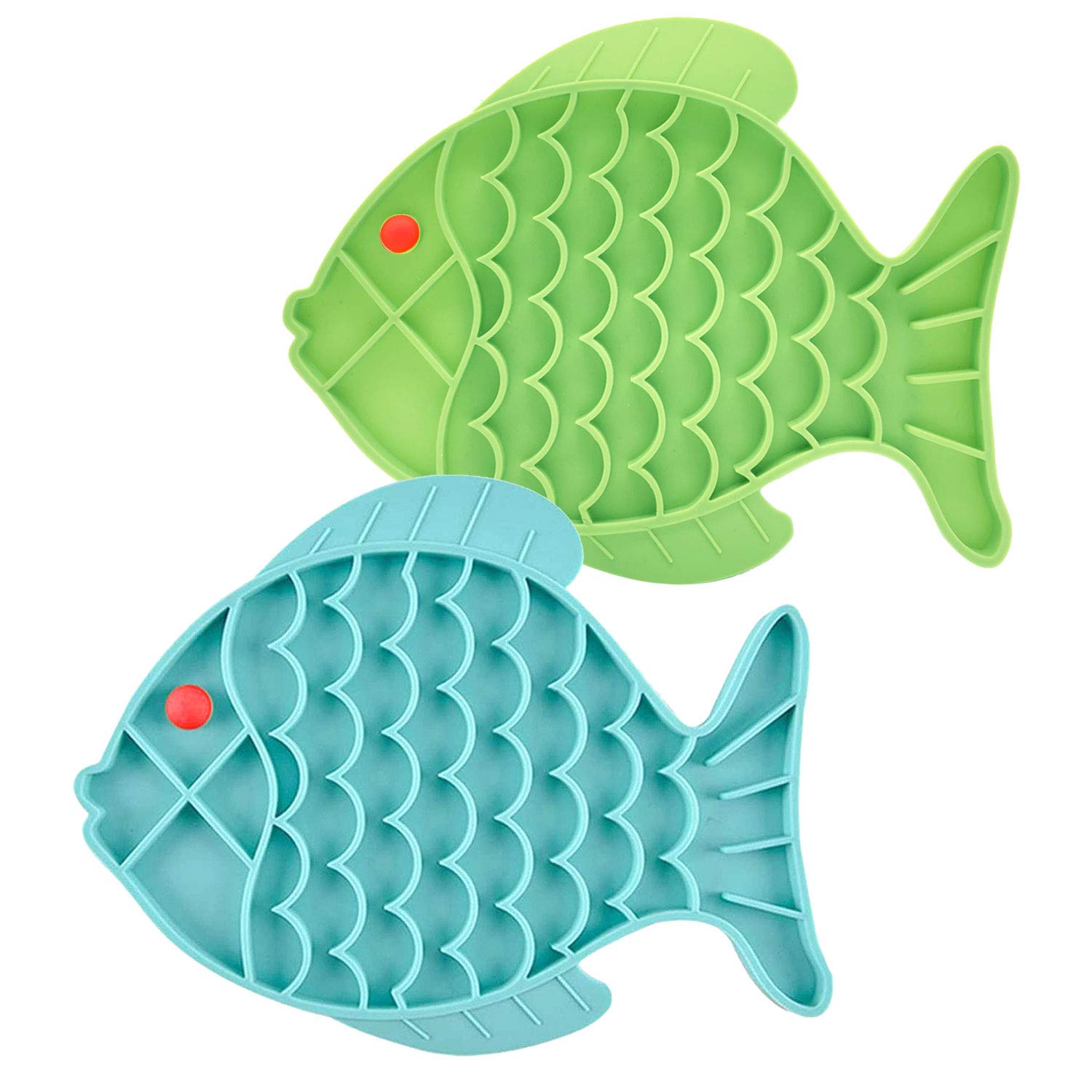 DLDER Cat Lick Treat Mat, 2 Pack Fish-Shaped Puzzle Feeder for Cats & Dogs, Anxiety Relief, Fun Alternative to Slow Feeder (Blue