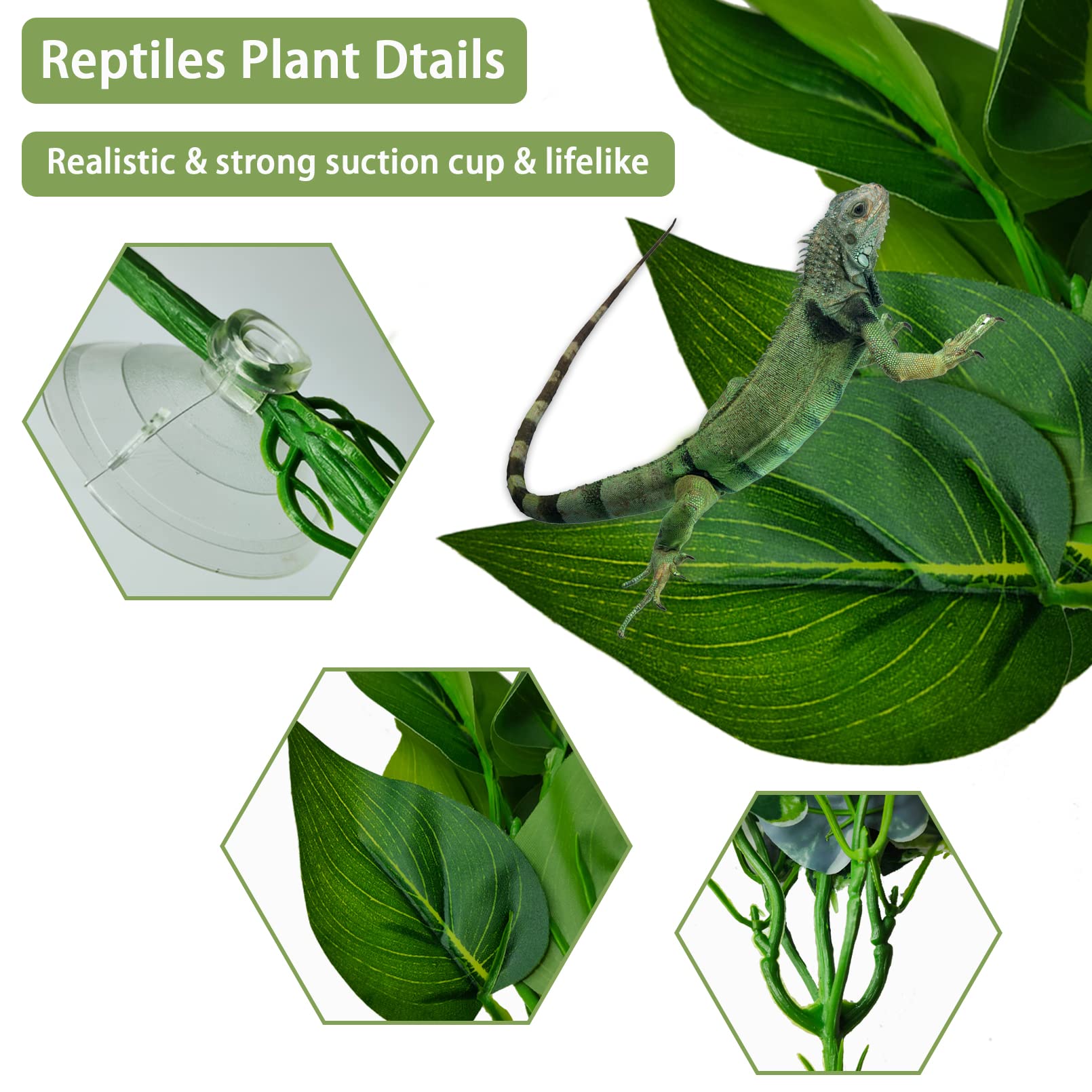 Pinvnby Reptile Terrarium Plants Hanging Artificial Lizards Habitat Climbing Decorations With Suction Cup Pets Tank Fake Green P