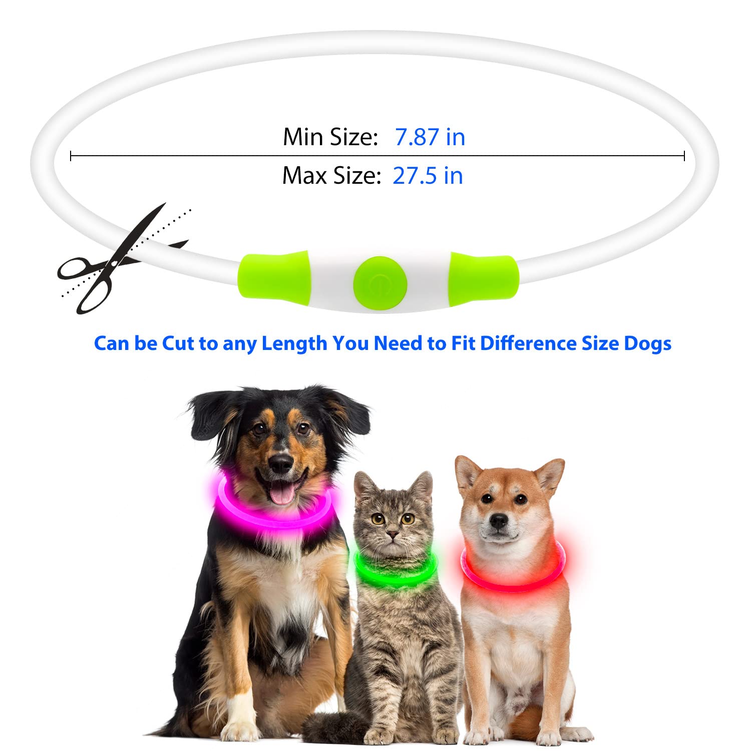 Higuard Led Dog Collar Usb Rechargeable Glowing Pet Collars Lighted Up Safety Necklace Glow In The Dark For You & Your Dogs (Gre