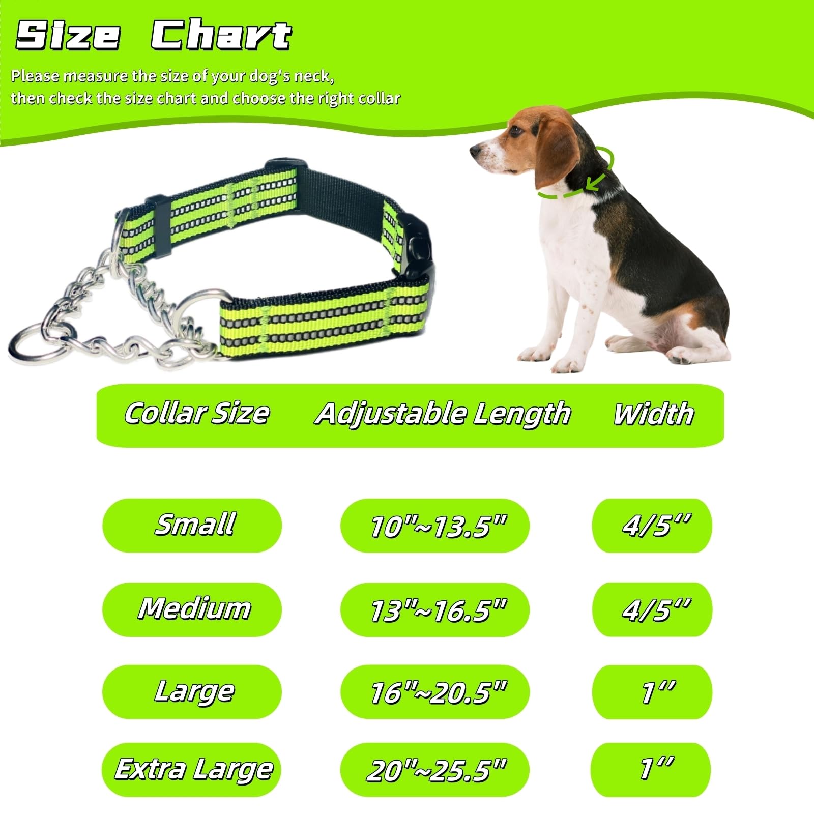 Martingale Dog Collars, Reflective Nylon Collar With Stainless Steel Chain, Adjustable Walking Training Dog Collars With Quick R