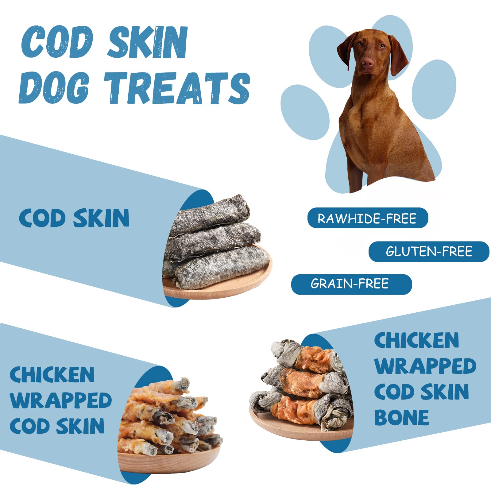 Pawmate Chicken Wrapped Cod Skin Knotted Bones-6.5, All-Natural Healthy Dog Chew Treats Fish Skin, Rich in Omega3 Protein 5-6 Pc
