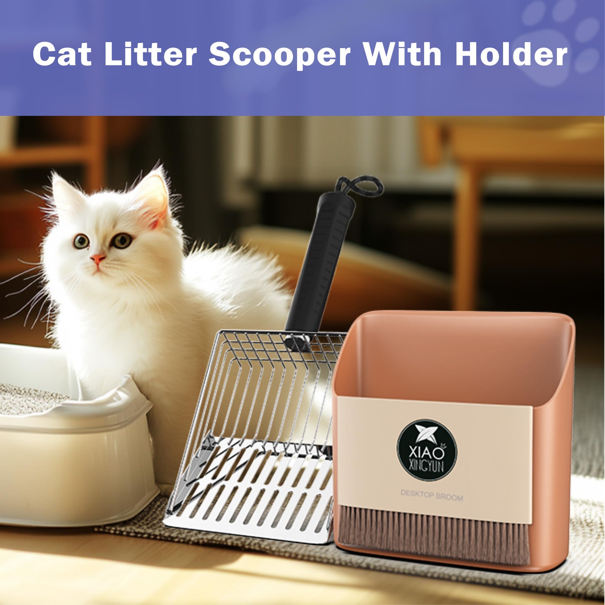 Cat Litter Scoop Kit, Metal Litter Scoop Includes Portable Small Broom and Dustpan Set, Heavy Duty Cat Litter Scoop, Litter Scoo