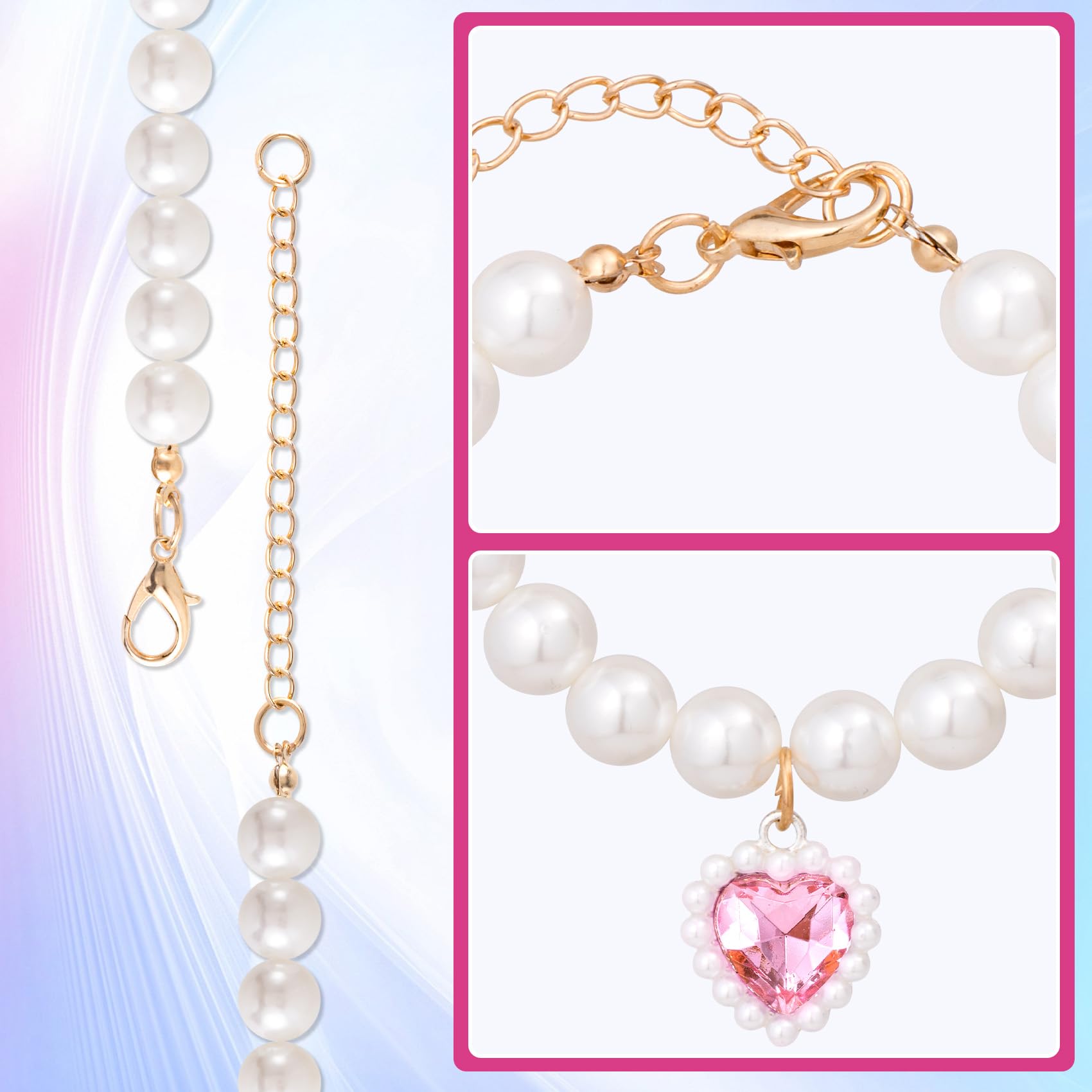 Mxxipp Cat Pearl Collar With Heart Pendant, Cute Pearl Pet Necklace In Medium, Adjustable Wedding Party Small Dog Jewelry Access