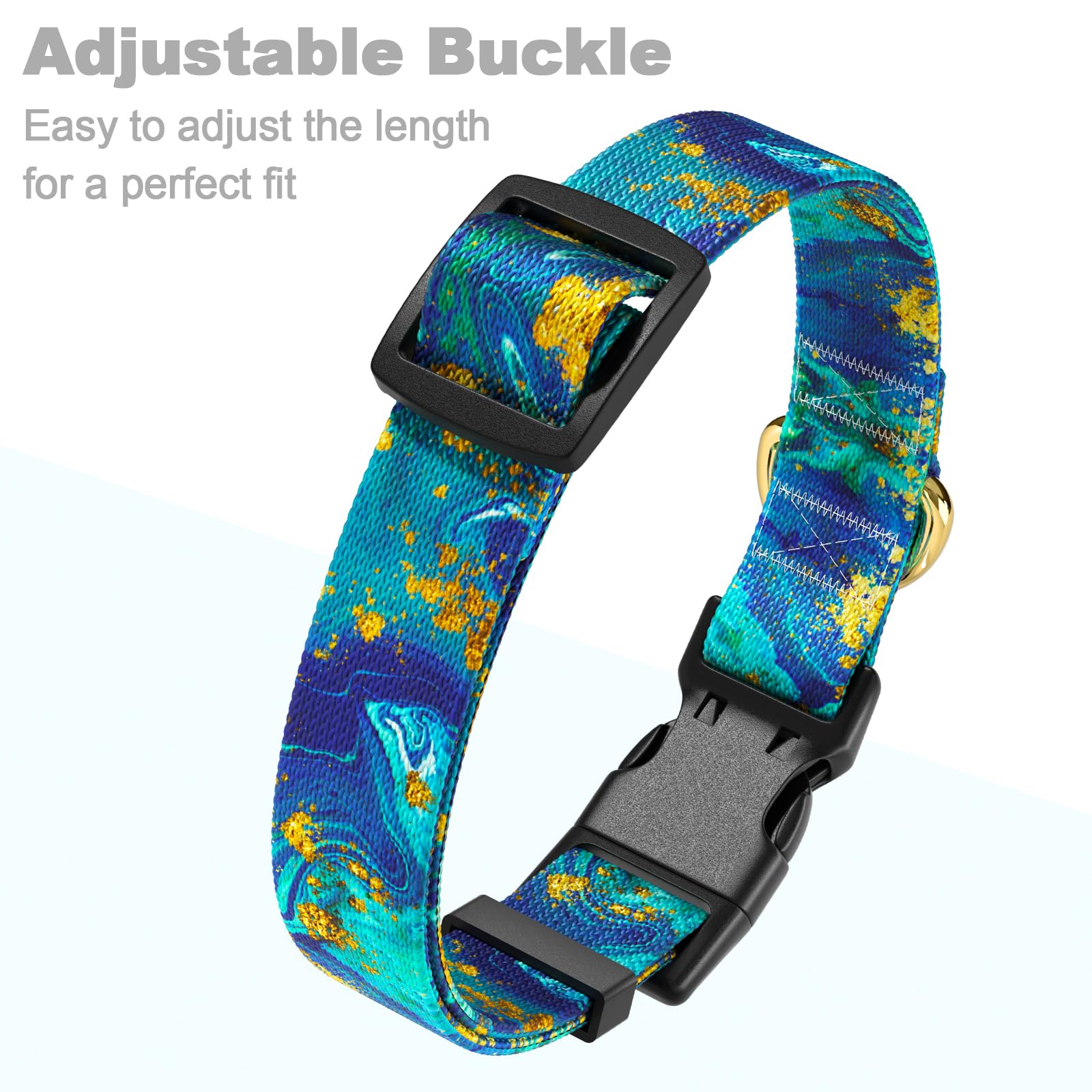 Rnivvi Dog Collar For Large Dogs, Cute Marble Heavy Duty Adjustable Puppy Collar With Quick Release Buckle For Girl & Female, Pe