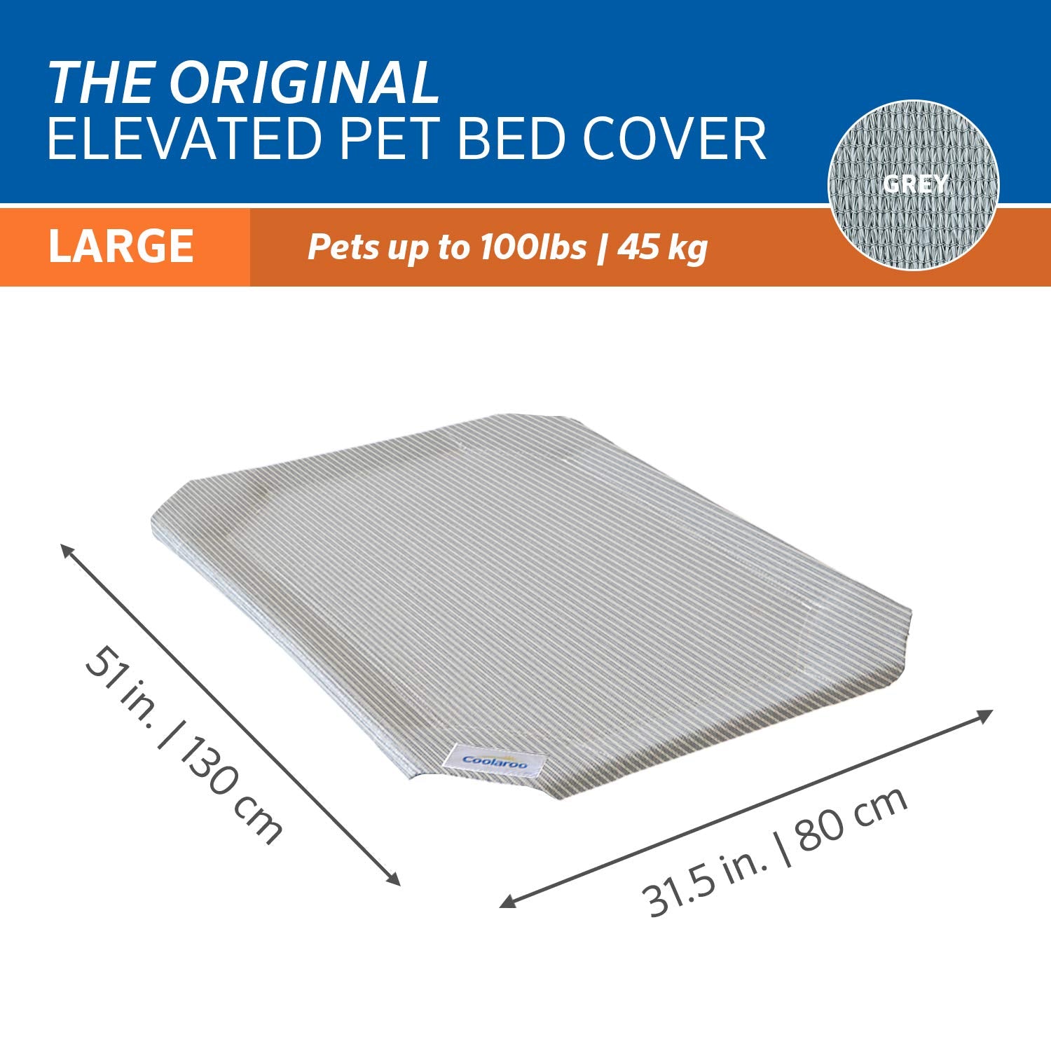 Coolaroo Original Pet Bed Replacement Cover - Large 43.5" x 31.5" - Grey - High Density Polyethylene (HDPE) - Model 458973