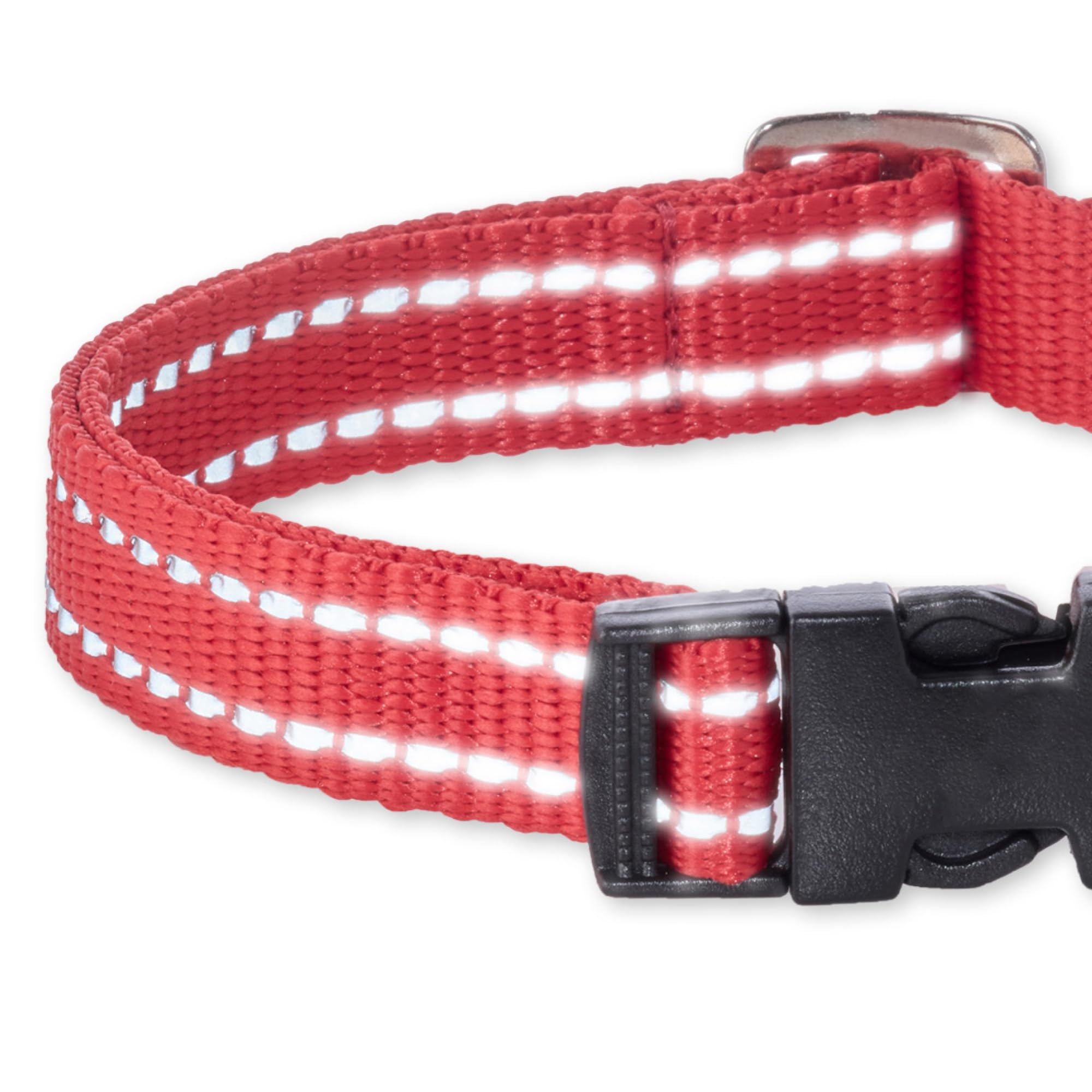 Pet Passion Adjustable Reflective Dog Pet Collar For Small, Medium And Large Dogs, Red, Medium