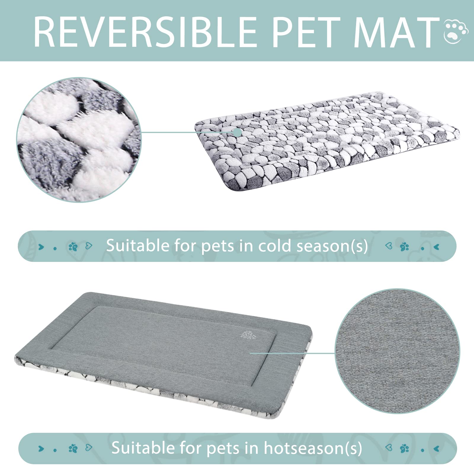 Vankean Stylish Dog Crate Pad Bed Mat Reversible (Warm & Cool), Soft Pet Sleeping Mat Dog Bed For Crate Suitable For Small To Xx