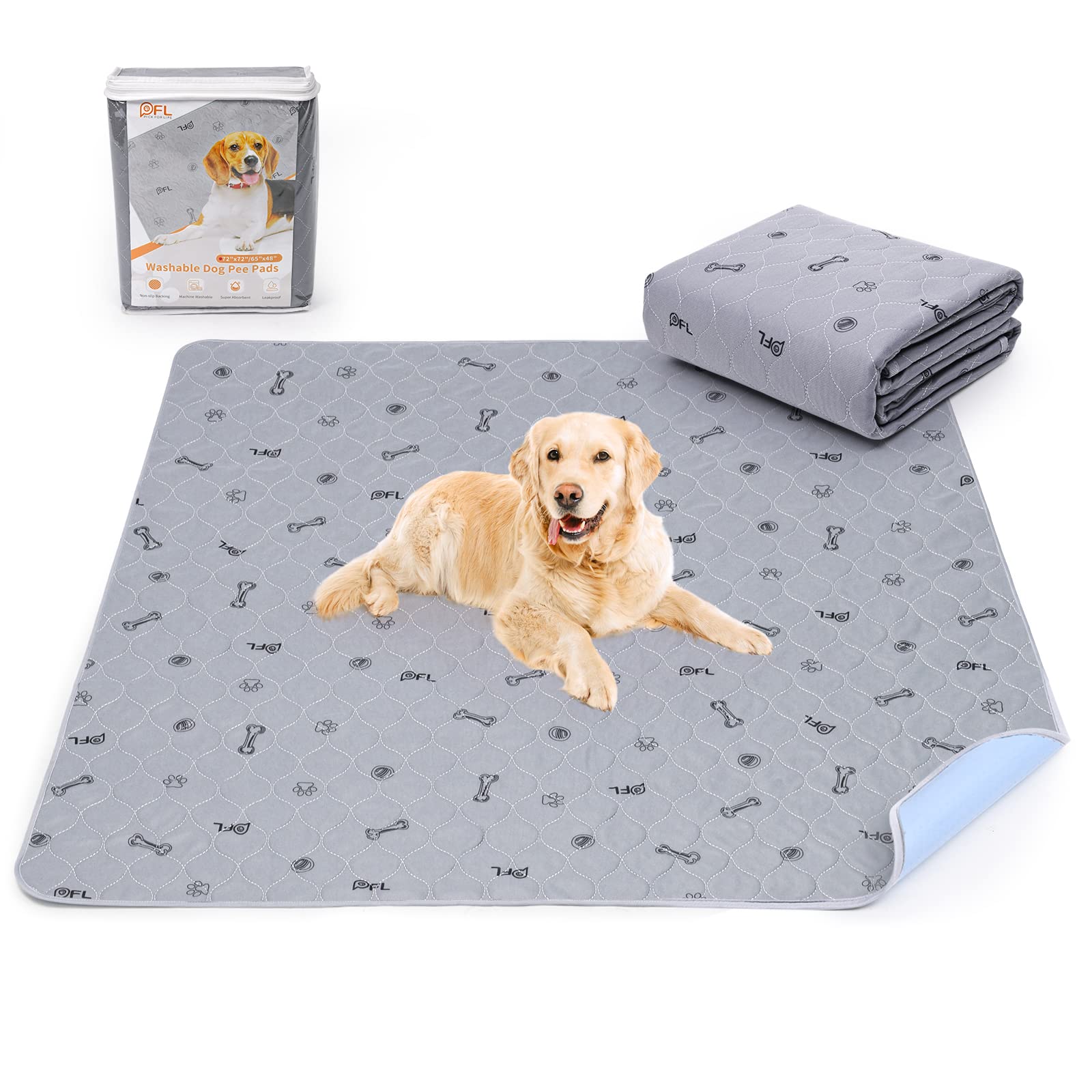 Pee Pads For Dogs Washable,34X52 Reusable Puppy Pads, Absorbent Whelping Pads With Bone Print, Non-Slip Waterproof Pet Training 