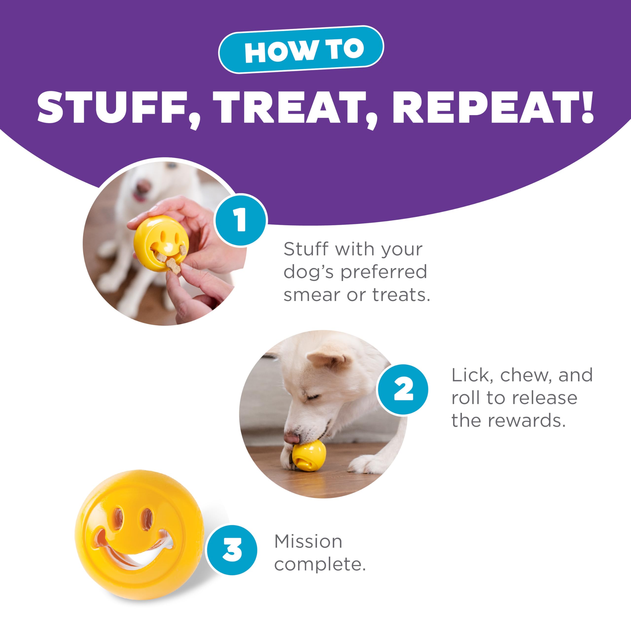 Outward Hound Nooks Happiness Treat Dispensing Dog Toy, Small, Yellow, Smiley Face