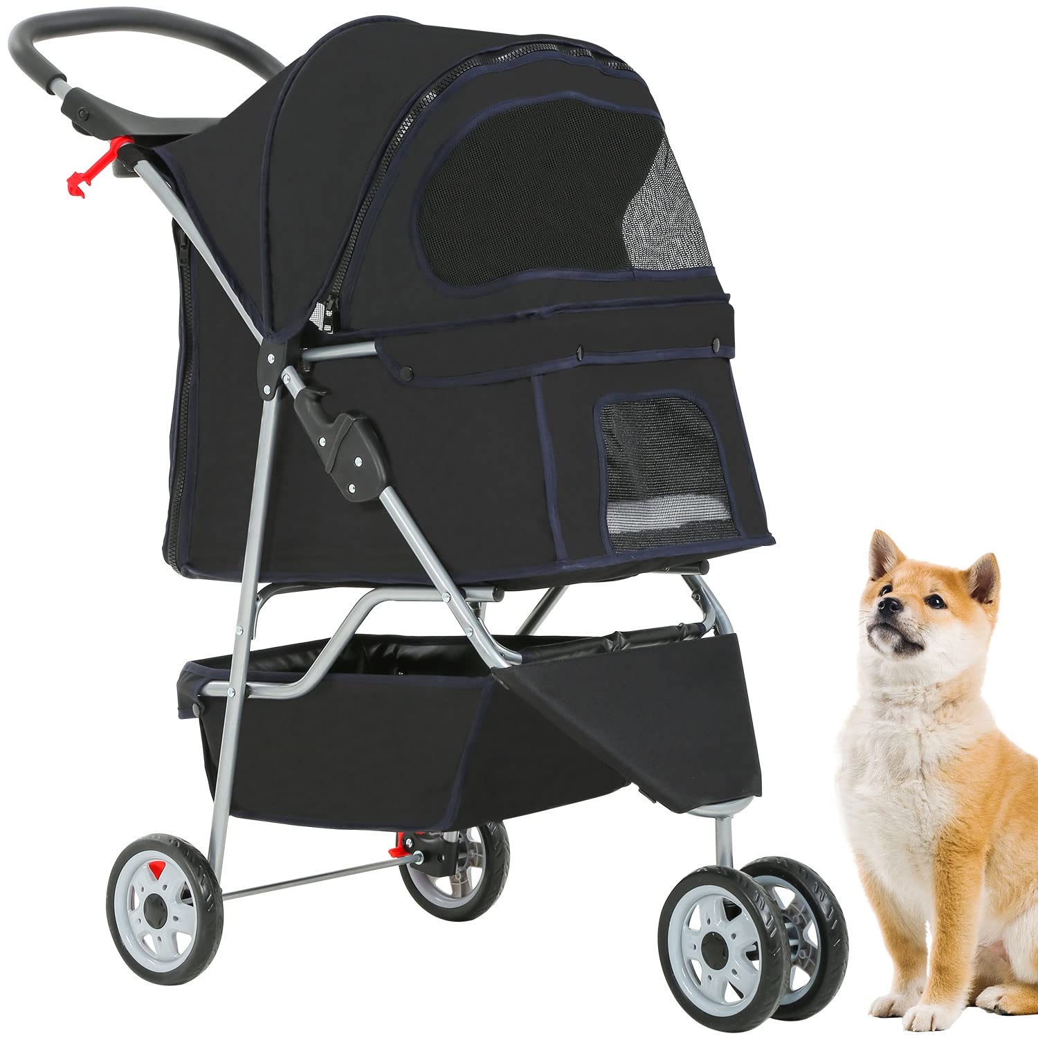 BestPet 3 Wheels Pet Stroller Dog Cat Cage Jogger Cats Travel Folding Carrier Waterproof Puppy with Cup Holder & Removable Liner