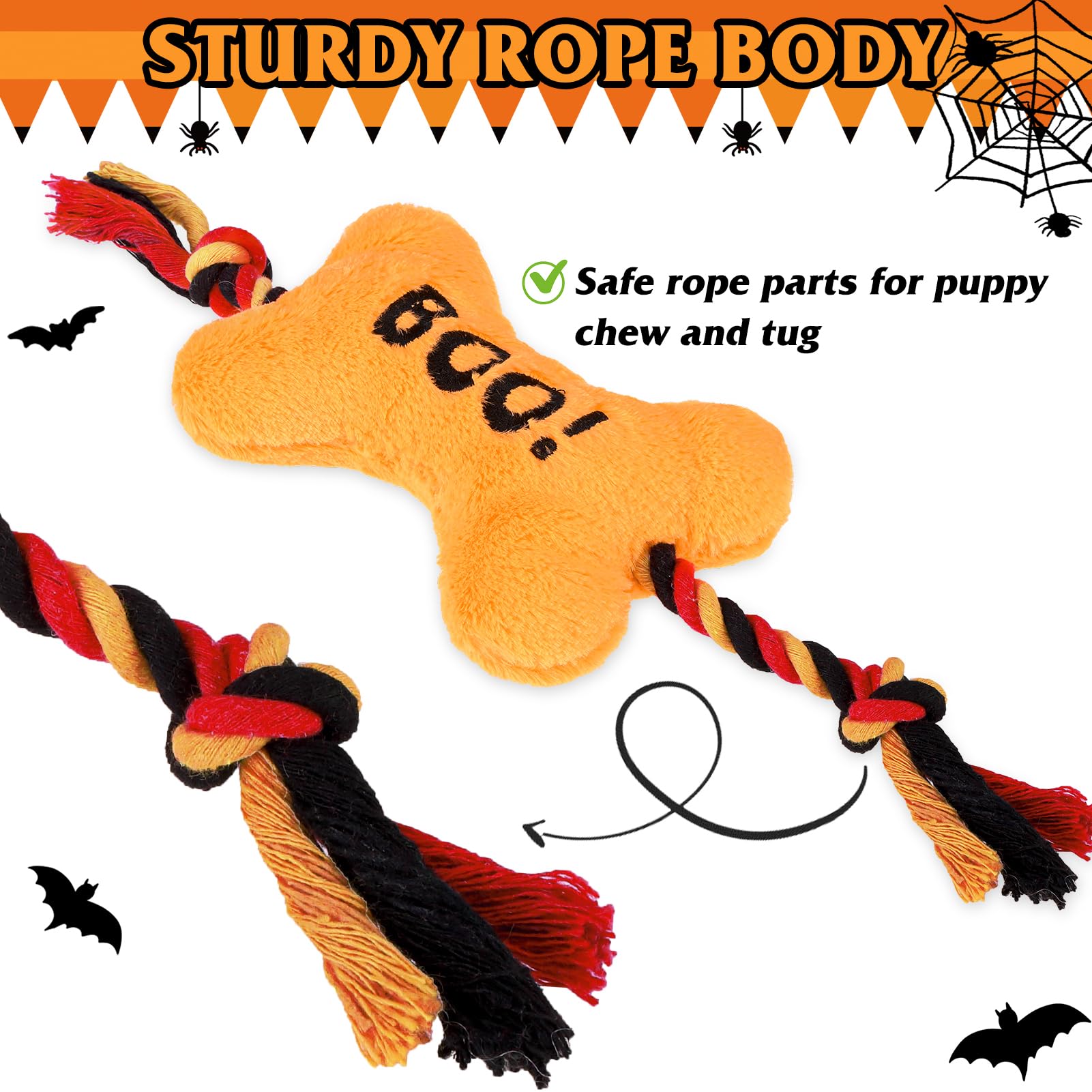 PUPTECK Halloween Dog Squeaky Chew Toys - 3 PCS Funny Pumpkin Plush Stuffed Toys for Puppy Pet Tugging Playing