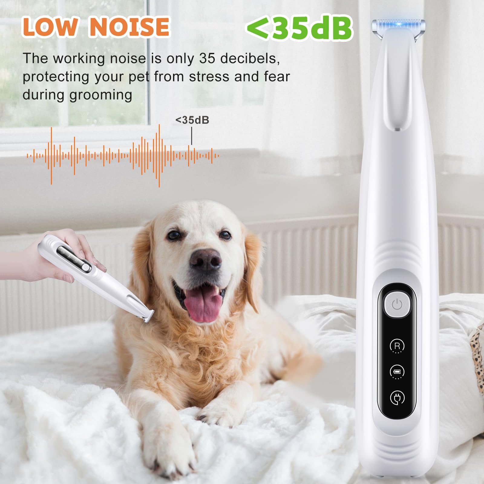 Hvsotv Dog Paw Trimmer With Led Light, 18Mm Widen Blade, 35Db Low Noise, Led Display, Fully Waterproof, Usb Rechargeable Pet Hai